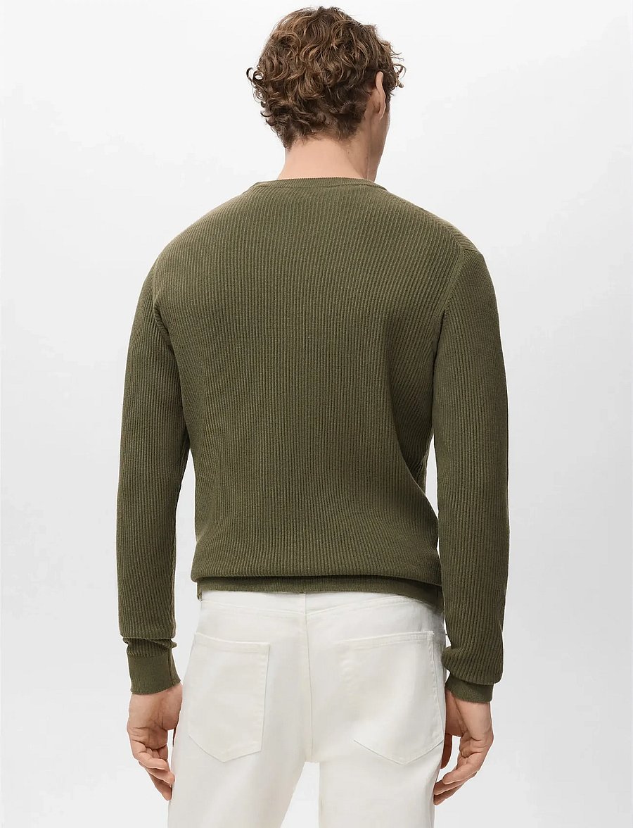 Mango - Fine rib-knit cotton sweater - rund hals - dark green - 2