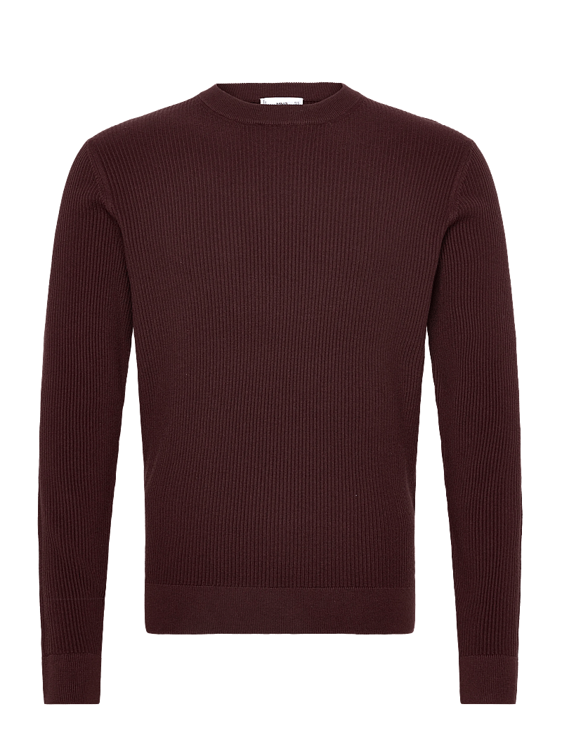 Mango - Fine rib-knit cotton sweater - rundhals - dark red - 0