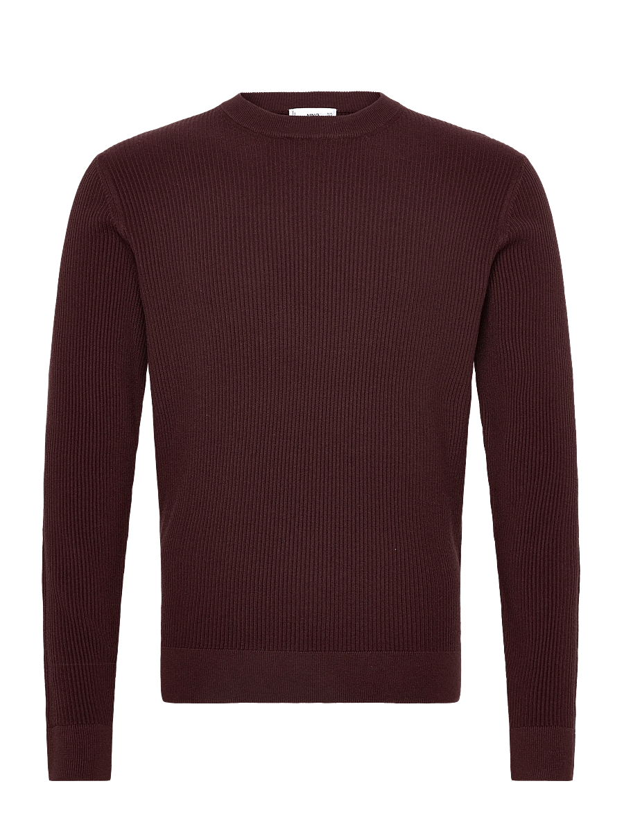 Mango - Fine rib-knit cotton sweater - rund hals - dark red - 1