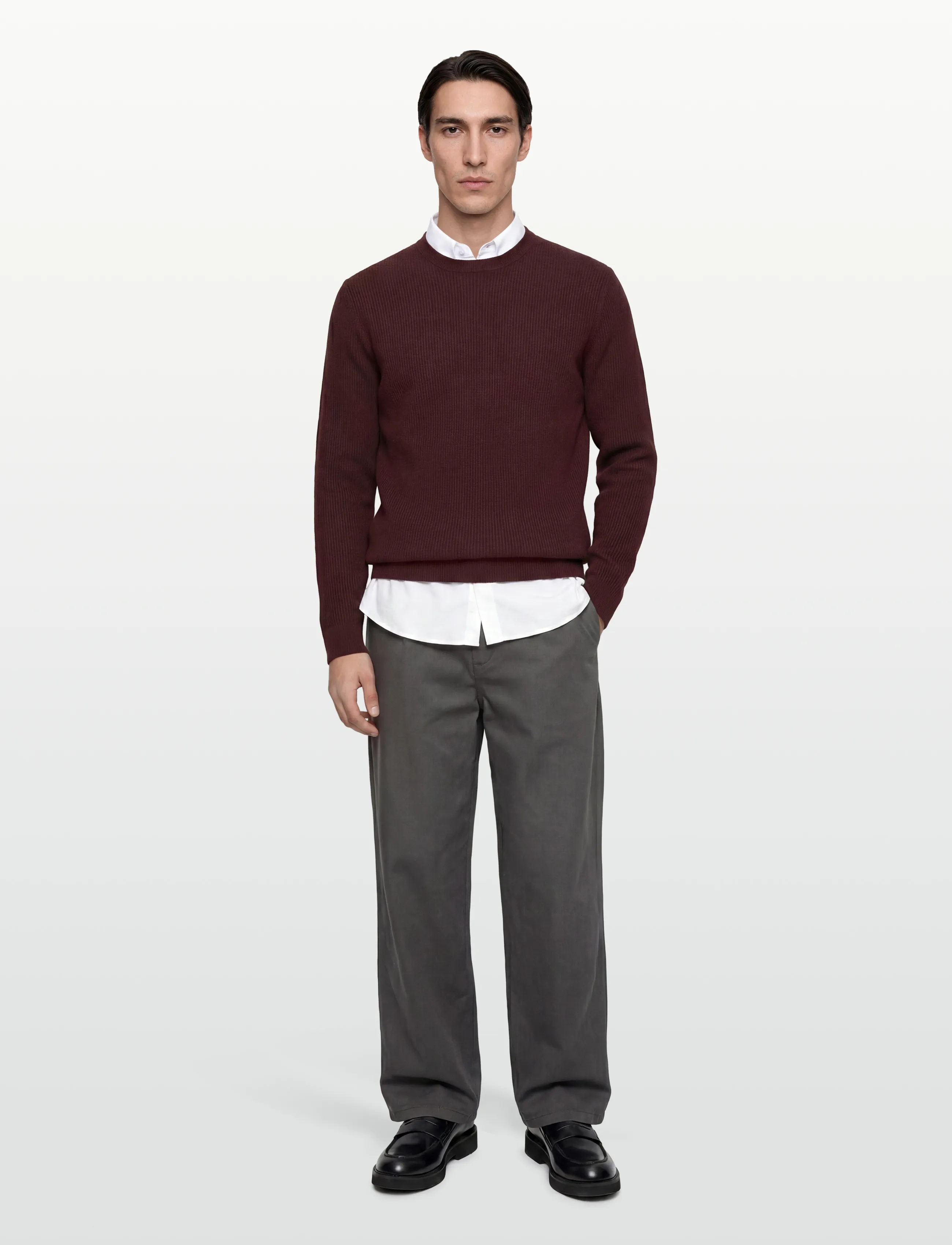 Mango - Fine rib-knit cotton sweater - strik - dark red - 0