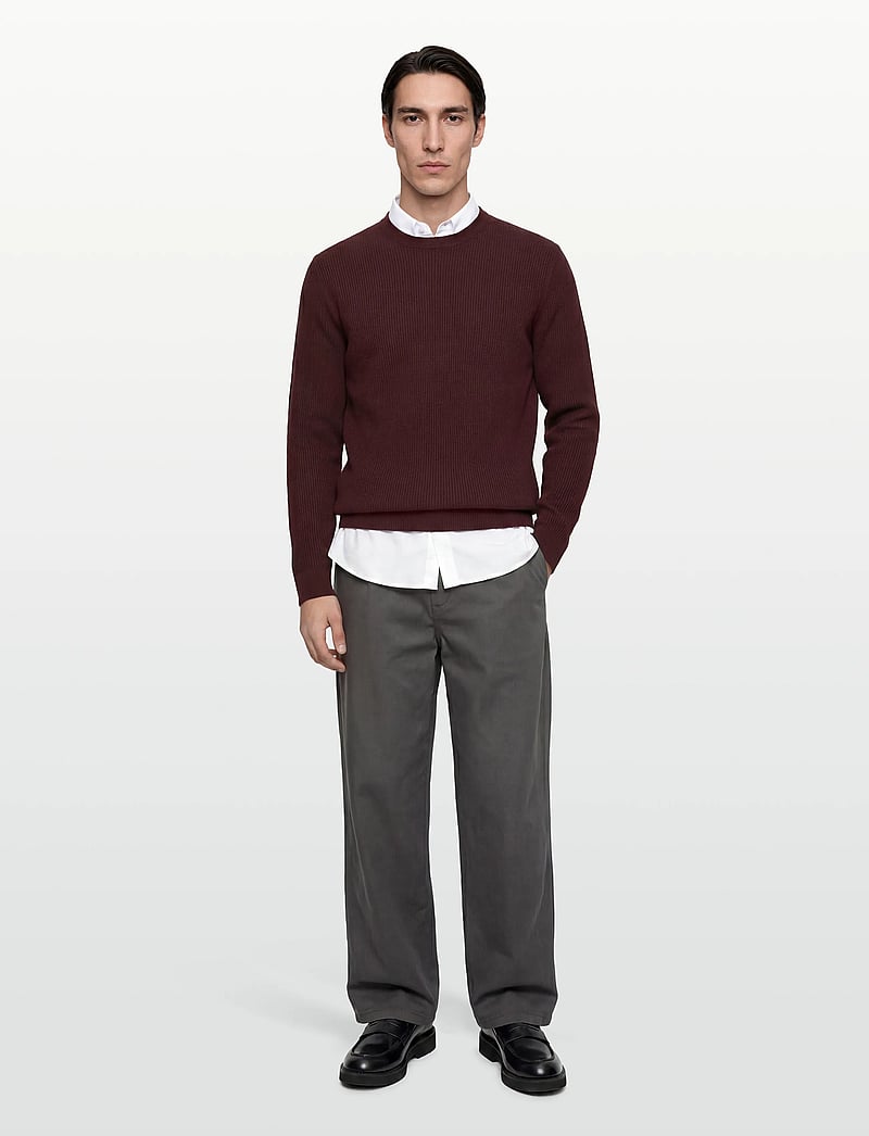 Mango - Fine rib-knit cotton sweater - rund hals - dark red - 0