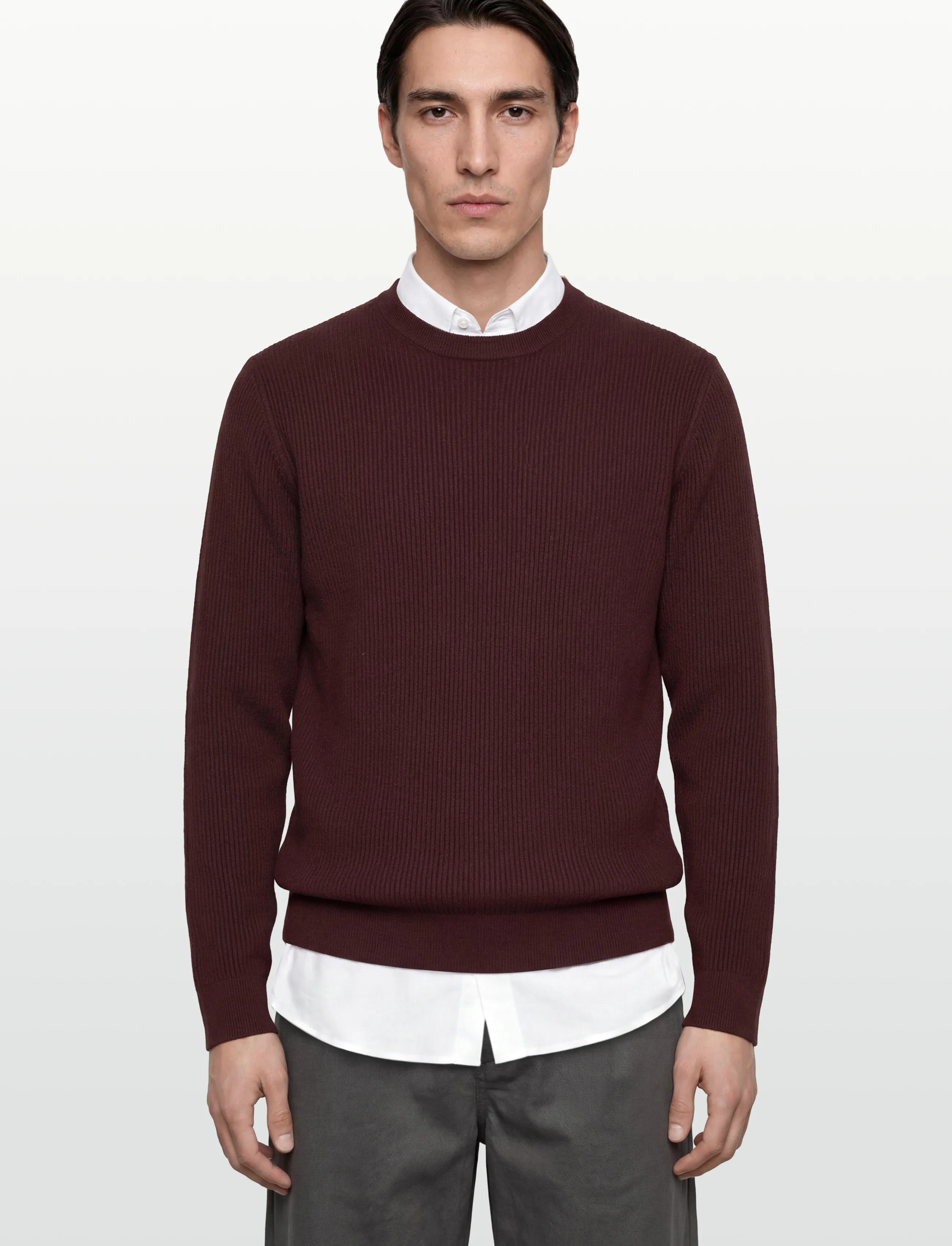 Mango - Fine rib-knit cotton sweater - strik - dark red - 3