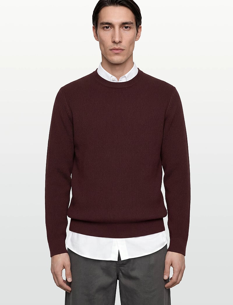 Mango - Fine rib-knit cotton sweater - rund hals - dark red - 3