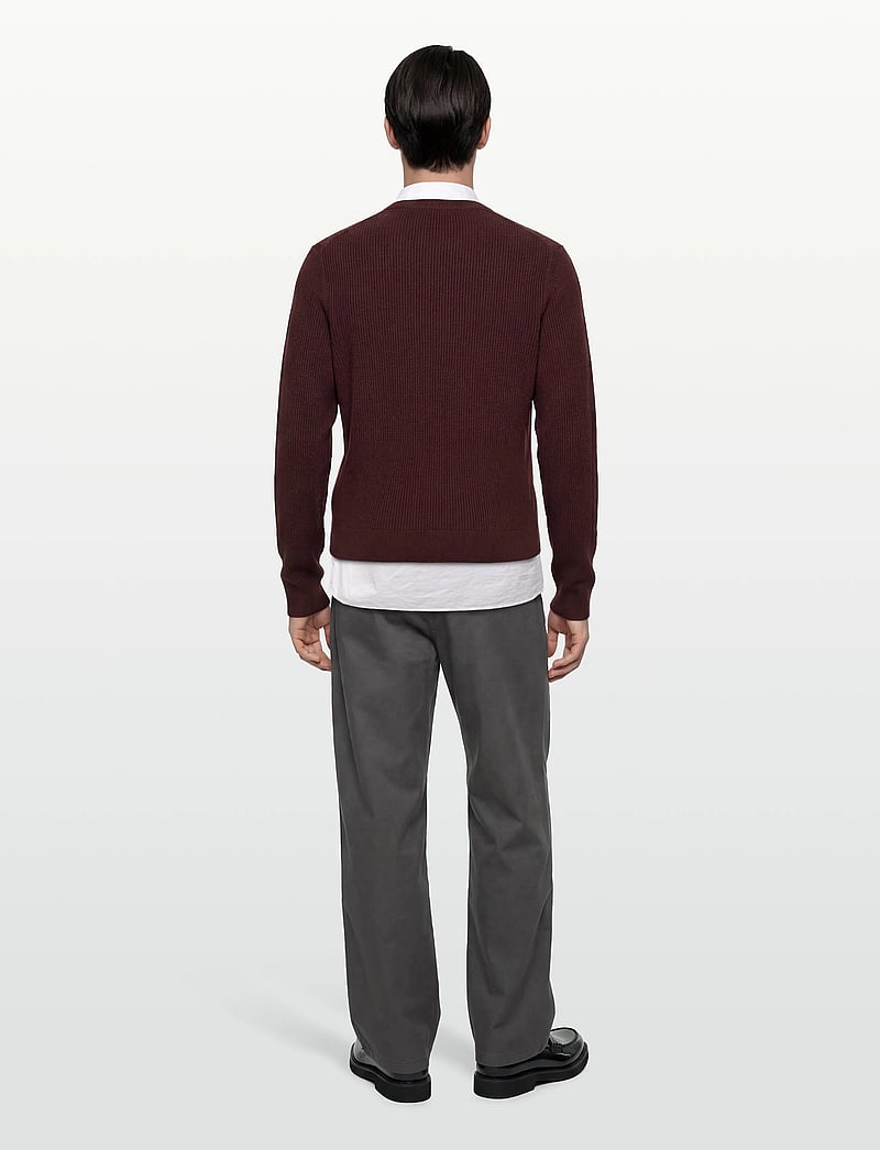 Mango - Fine rib-knit cotton sweater - rund hals - dark red - 4