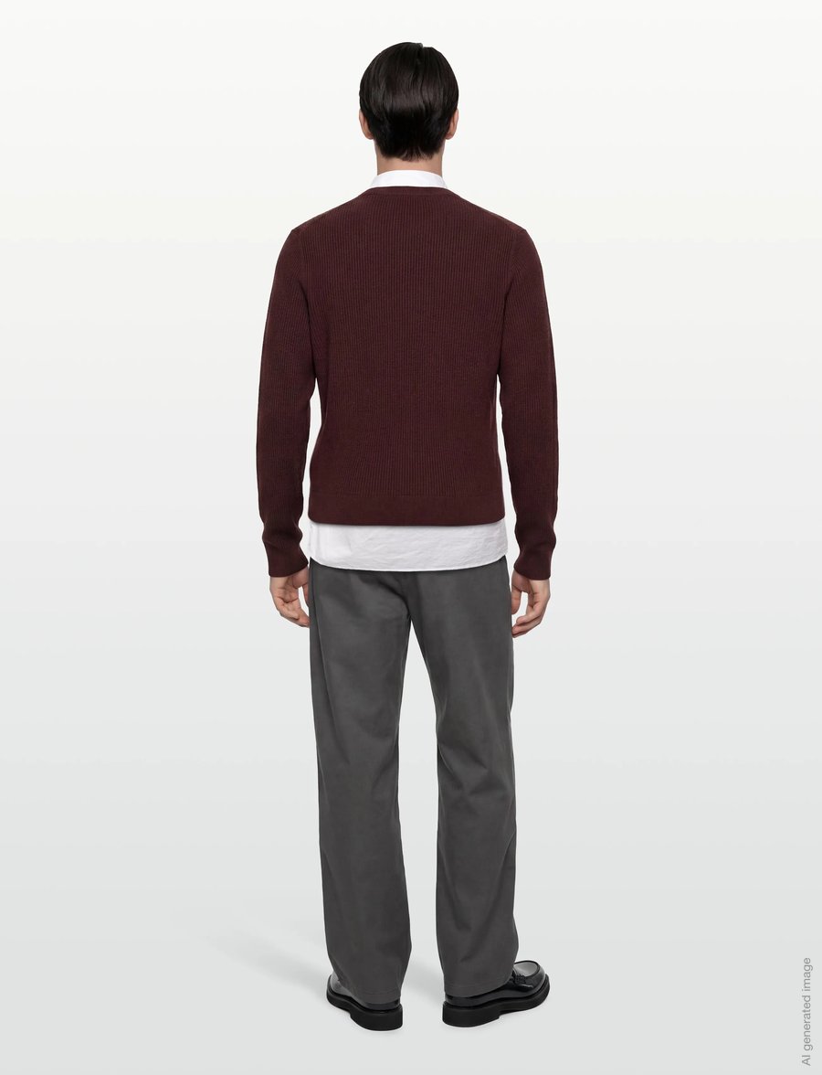Mango - Fine rib-knit cotton sweater - rund hals - dark red - 4