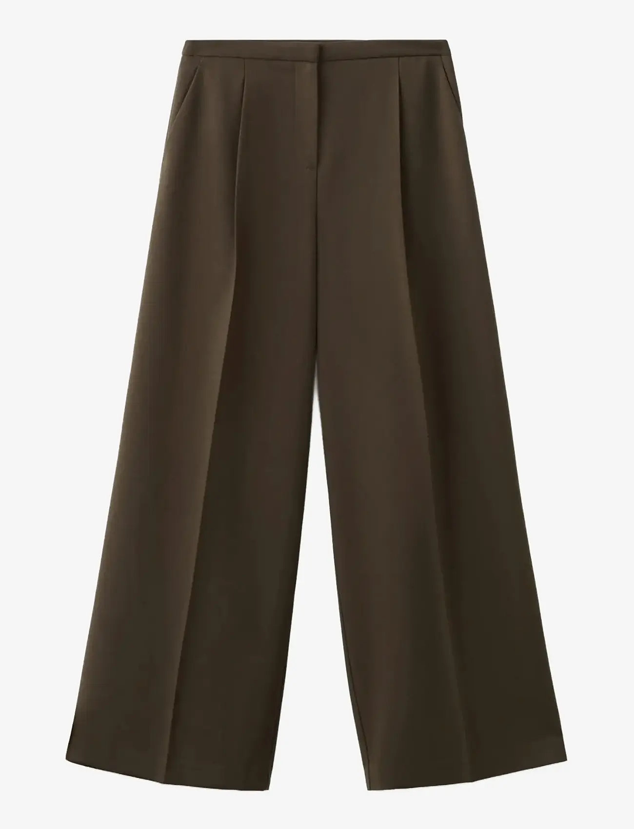 Mango - Wide leg mid-rise pleated trousers - festkläder till outletpriser - dark brown - 1