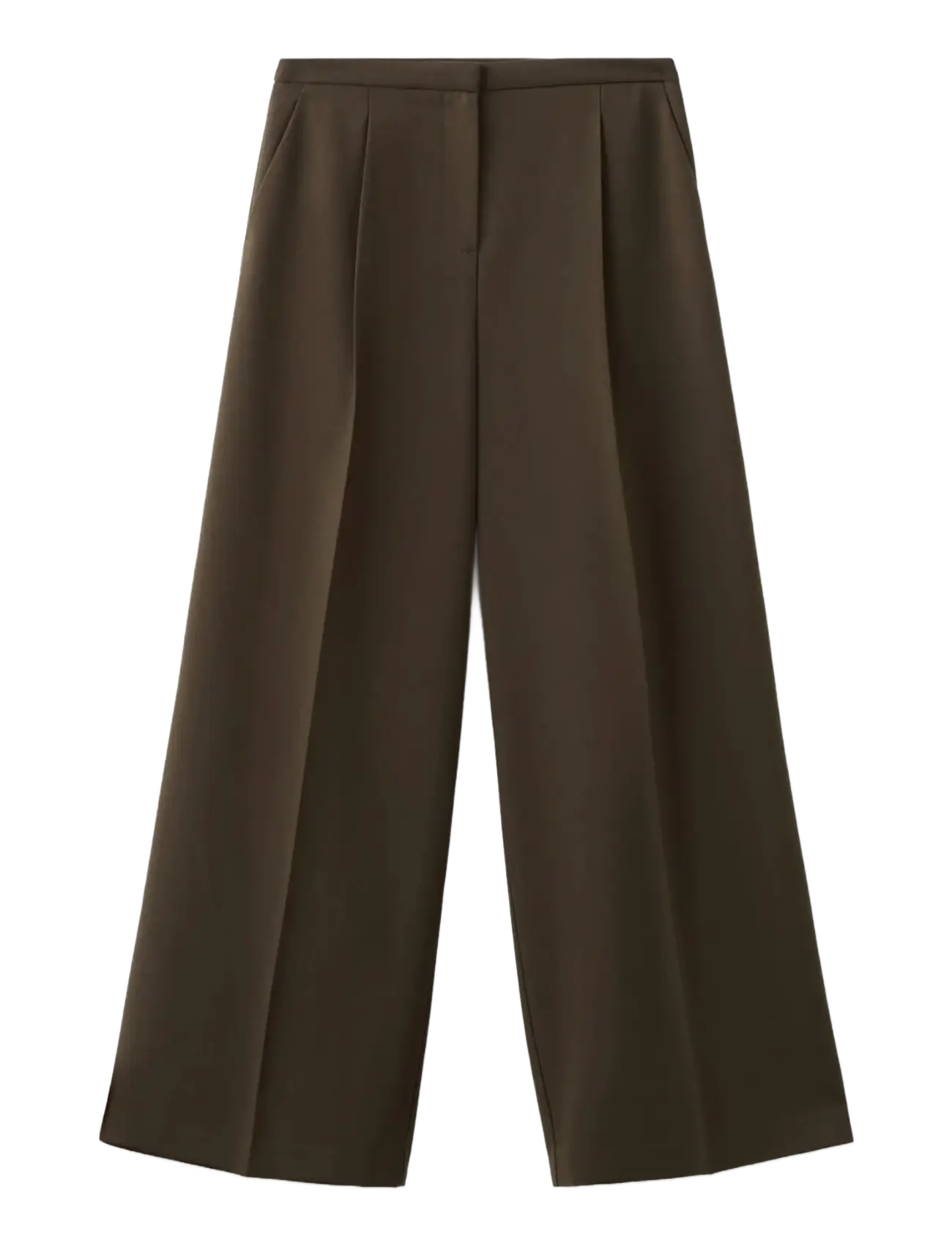 Mango Wide leg mid-rise pleated trousers - Mango - DARK BROWN / khaki/green