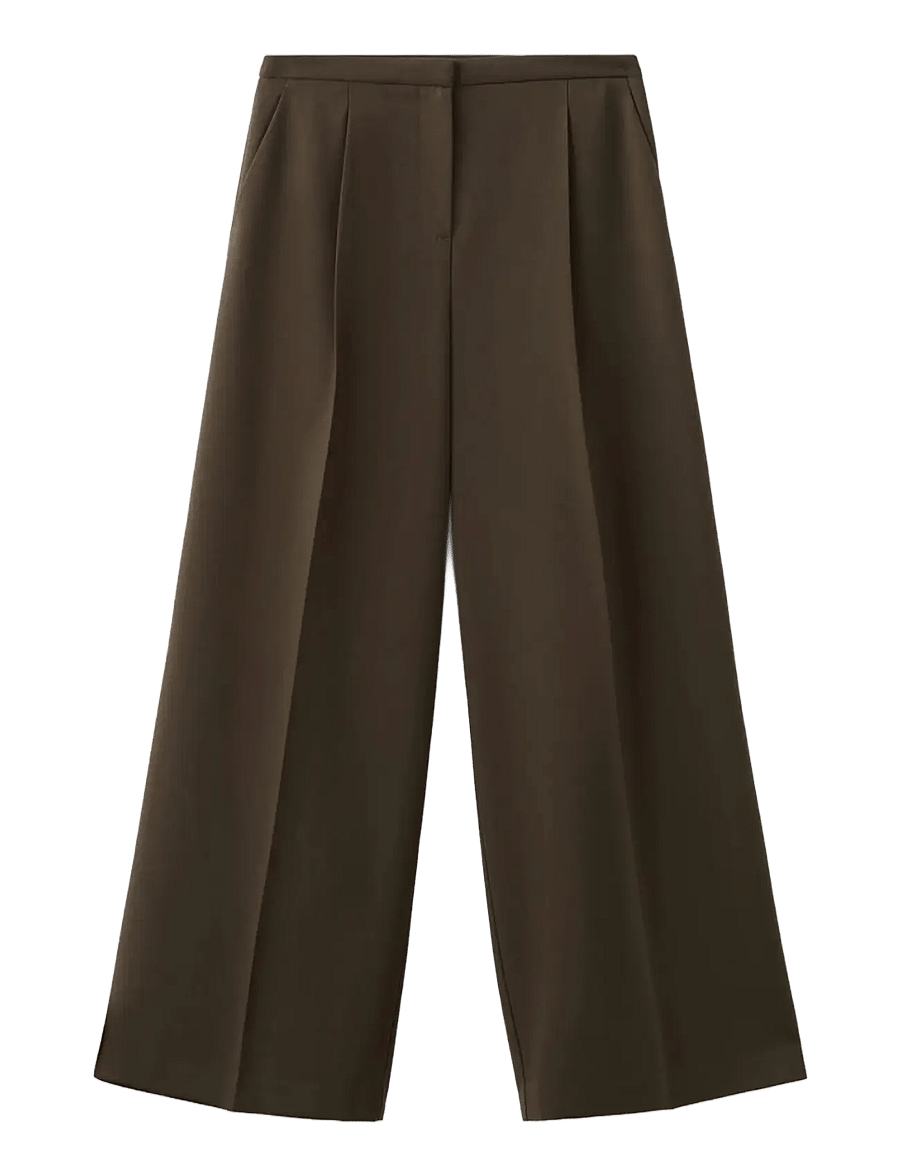 Mango - Wide leg mid-rise pleated trousers - bukser med brede ben - dark brown - 1
