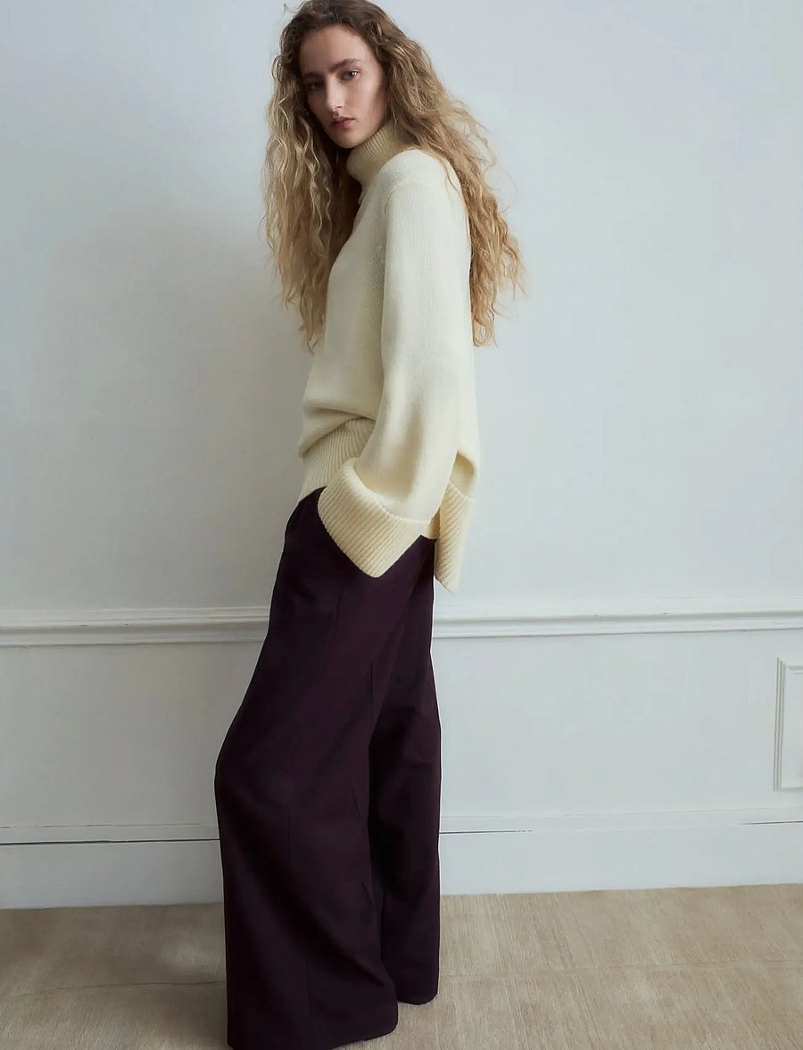 Mango - Wide leg mid-rise pleated trousers - bukser med brede ben - dark red - 0