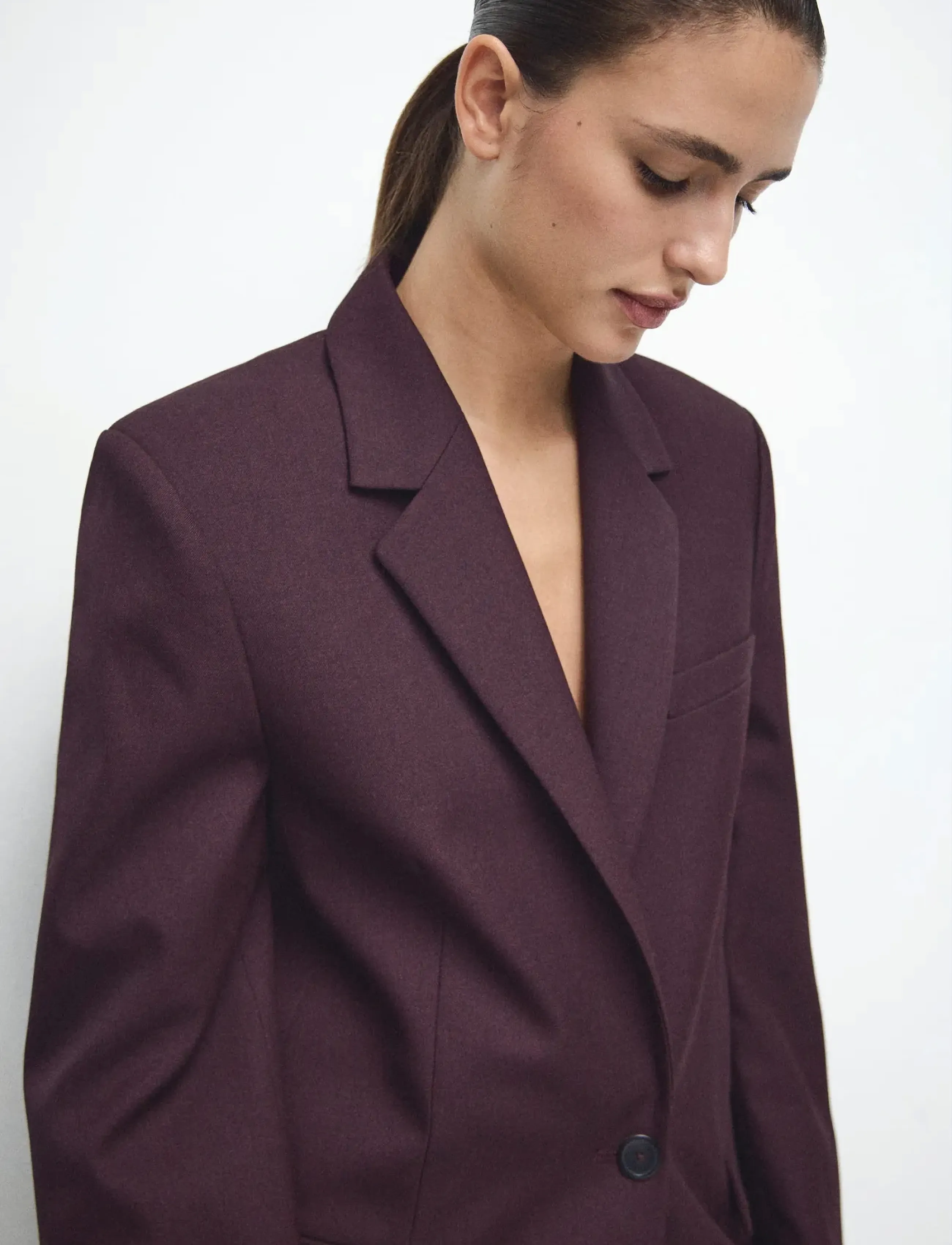 Mango Straight Suit Jacket With Lapel Pockets, XS, Burgundy, Blazere > Enkeltradede Blazere, Dame