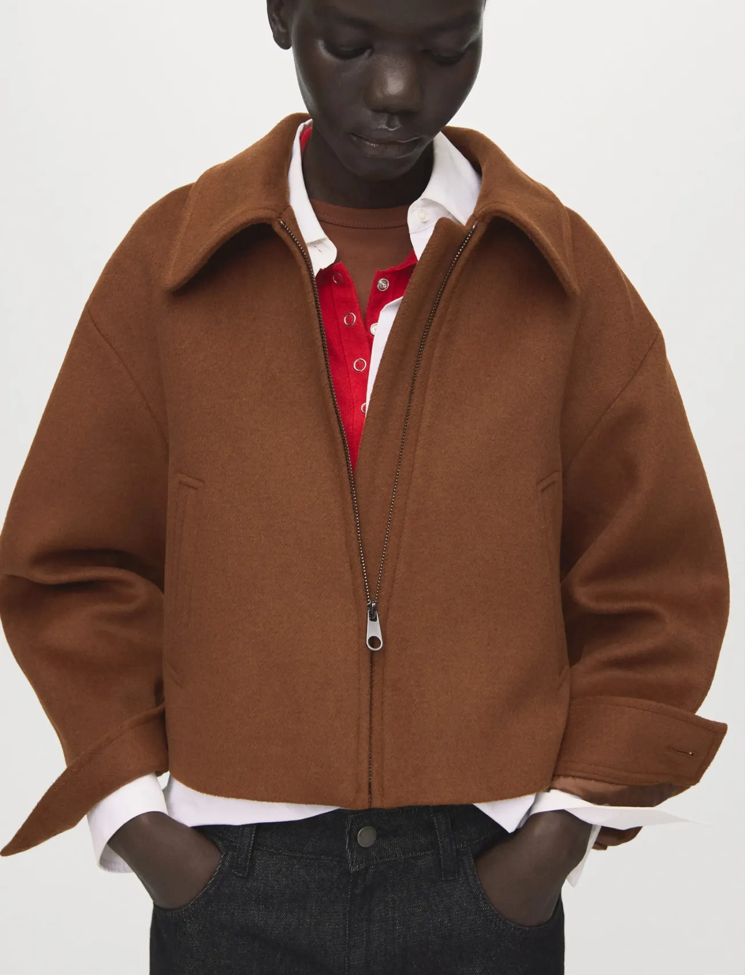 Mango Wool Jacket With Shirt Collar, L, Brown, Jakker > Uldjakker, Dame