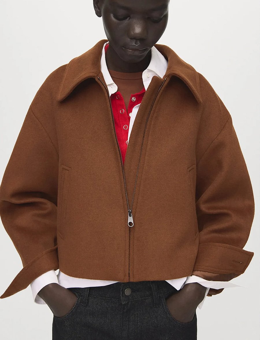 Mango - Wool jacket with shirt collar - uldjakker - medium brown - 0