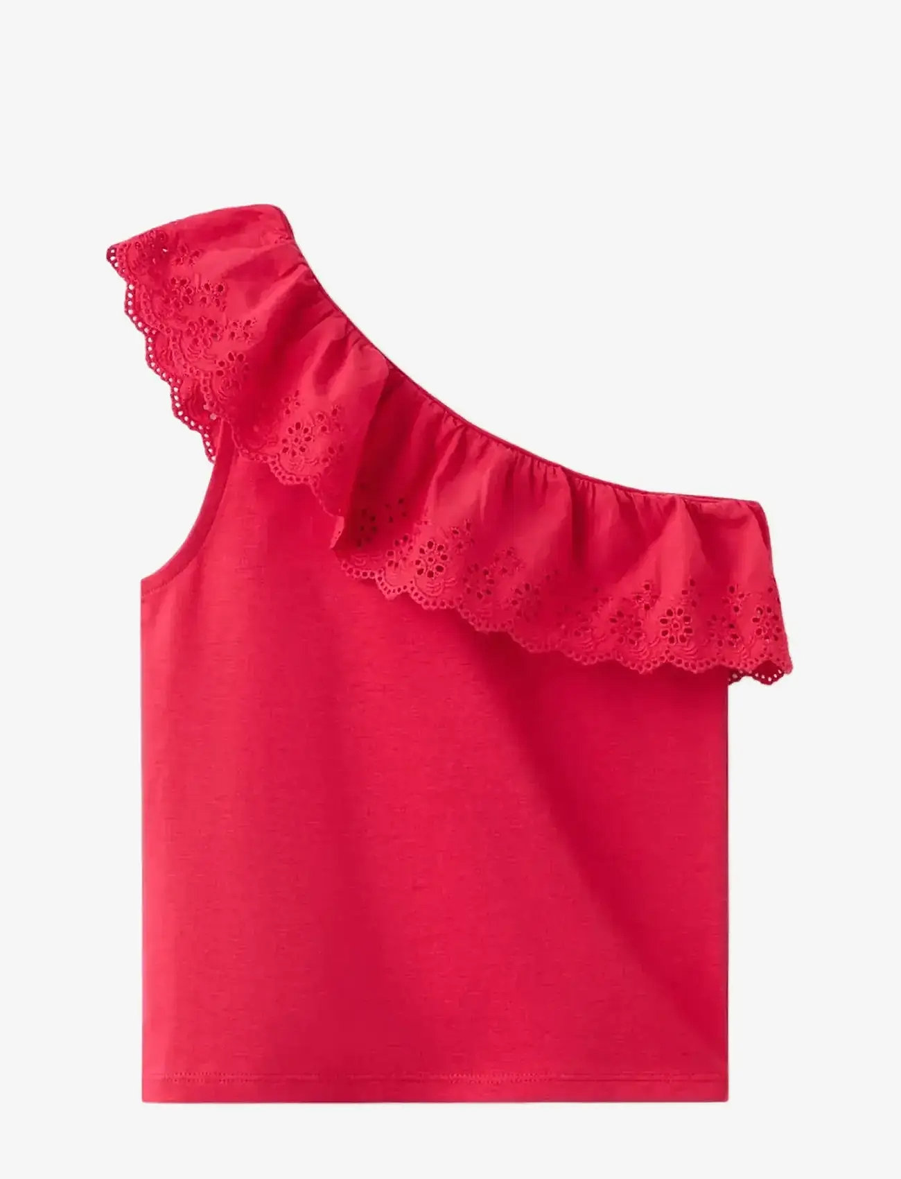 Mango - Ruffled asymmetric T-shirt - Ærmeløs undertrøje - red - 0