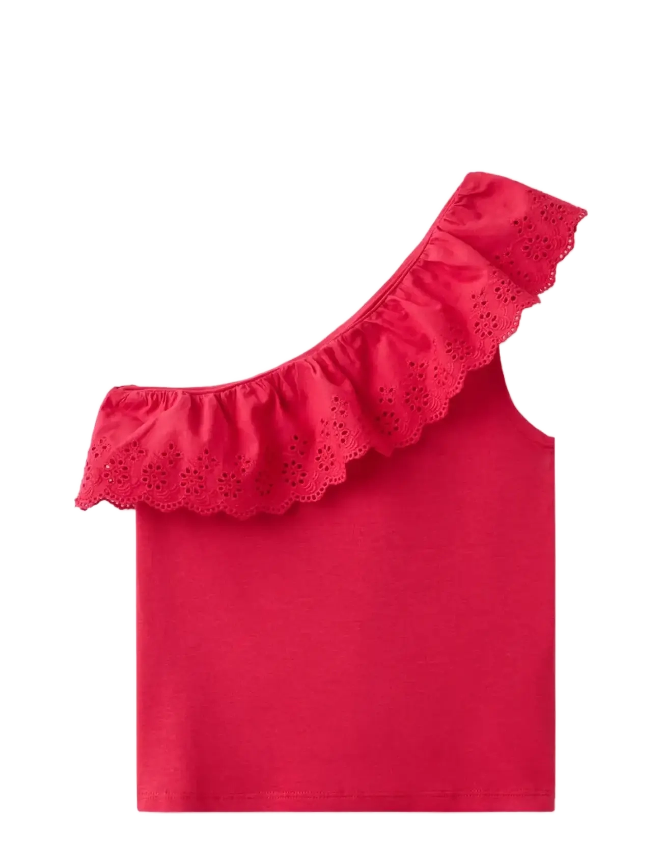 Mango - Ruffled asymmetric T-shirt - linnen - red - 1