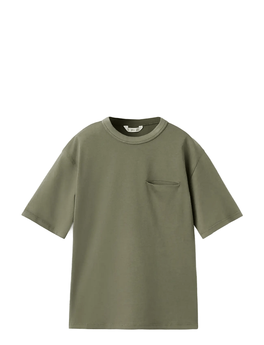 Mango - Cotton T-shirt with pocket detail - kortärmade t-shirts - beige - khaki - 1