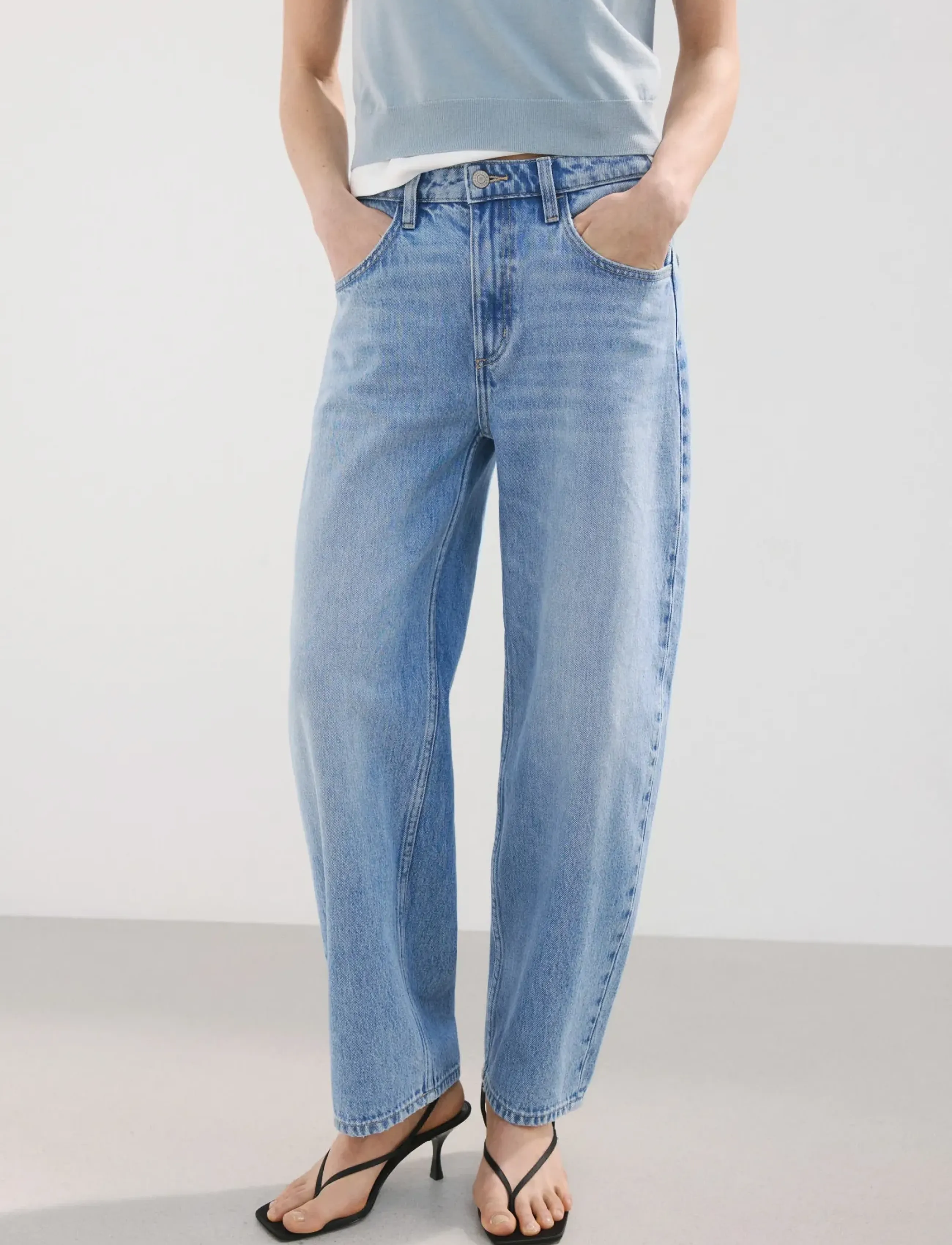 Mango High-Waisted Barrel Jeans, 40, Blue, Jeans > Barrel Jeans, Dame
