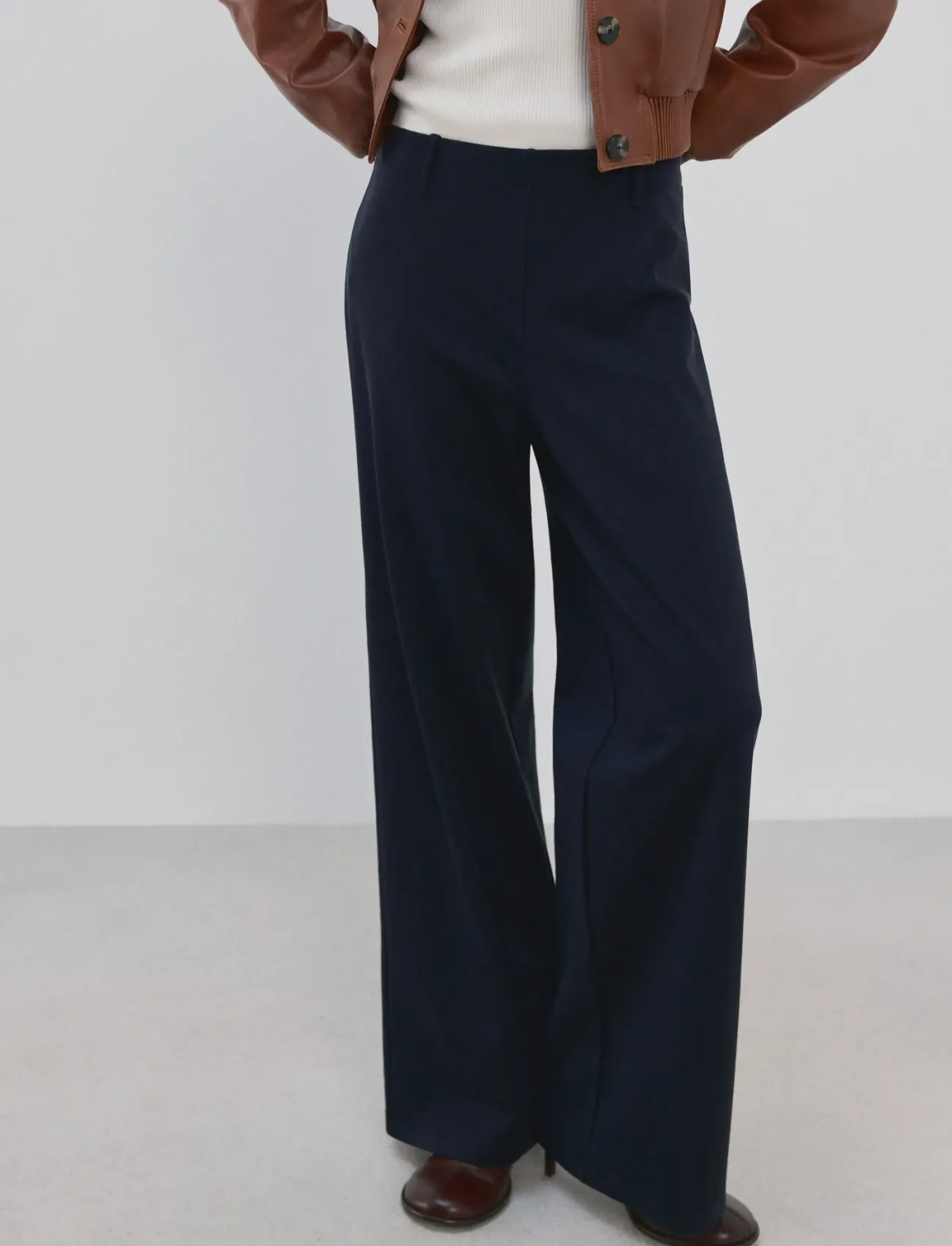 Mango Straight lyocell trousers - Bukser med lige ben - NAVY / navy