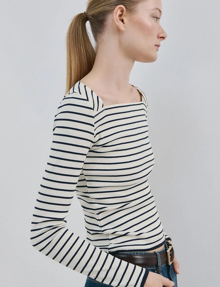 Mango - Cotton boat neck t-shirt - långärmade toppar - natural white - 0