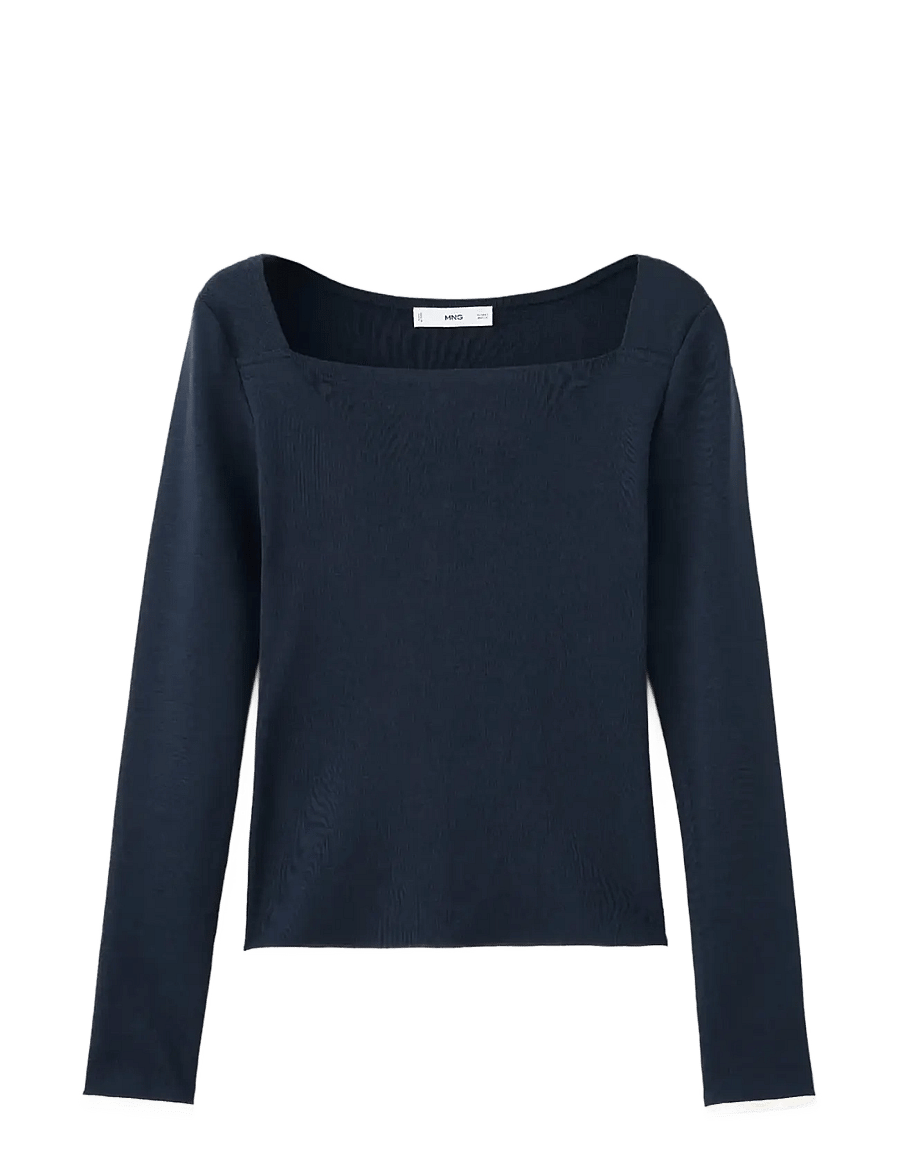 Mango - Cotton boat neck t-shirt - långärmade toppar - navy - 1