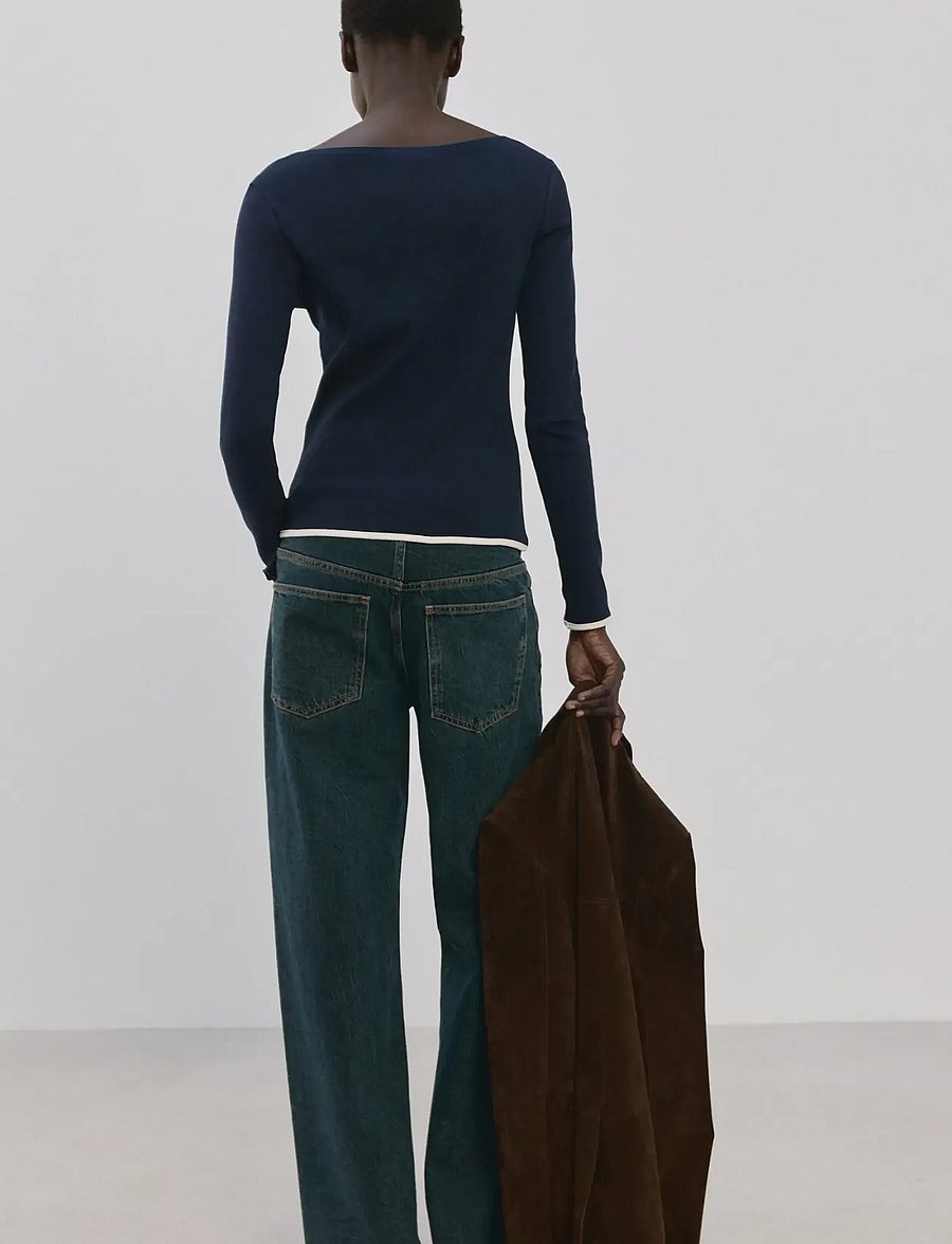 Mango - Cotton boat neck t-shirt - långärmade toppar - navy - 2