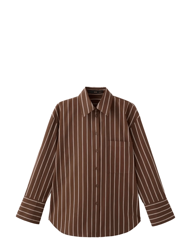Mango - Pocket striped shirt - langærmede skjorter - brown - 1