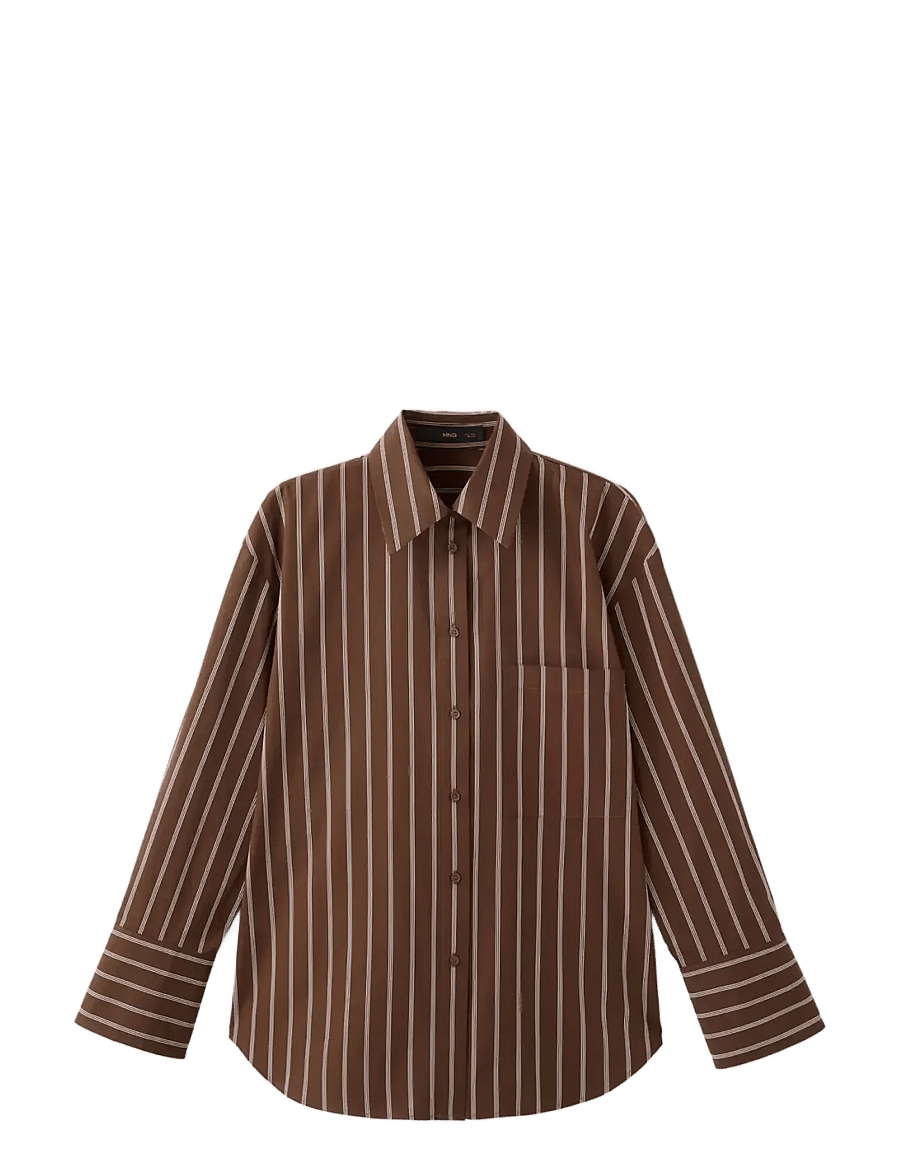 Mango - Pocket striped shirt - langærmede skjorter - brown - 1