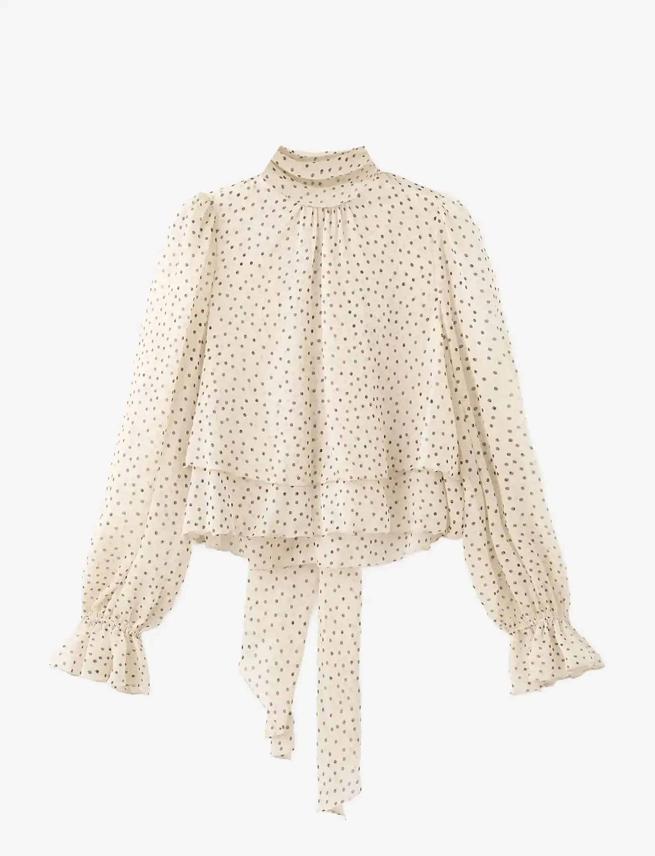Mango - Bow polka-dot blouse - langærmede bluser - light beige - 1