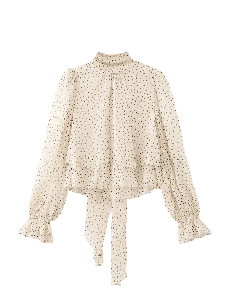 Mango - Bow polka-dot blouse - langärmlige blusen - light beige - 1