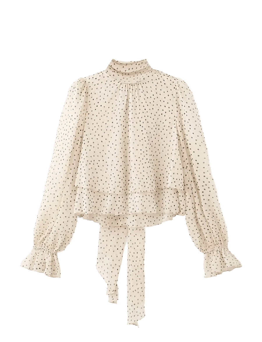 Mango - Bow polka-dot blouse - langermede bluser - light beige - 1