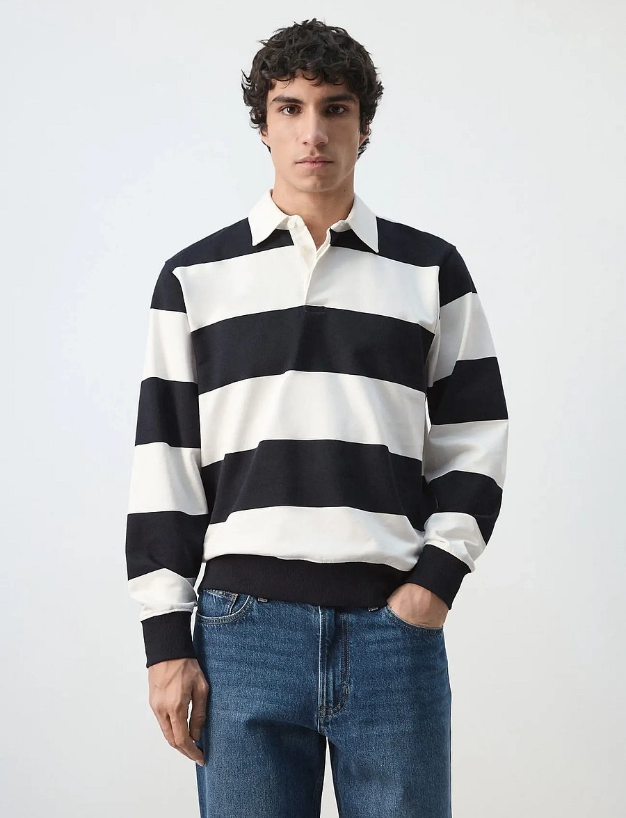Mango - Striped polo sweatshirt in 100% cotton - kollektioner - white - 0