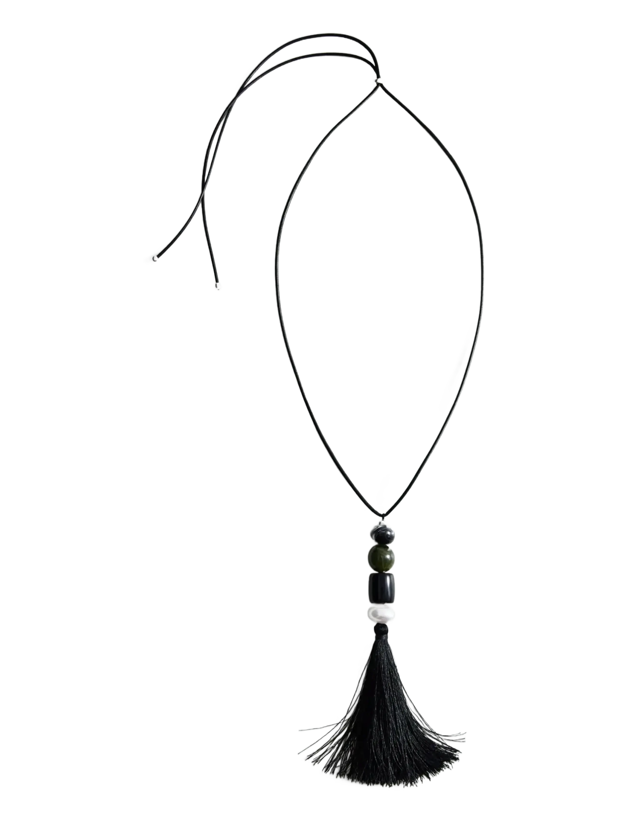Mango Fringed Bead Necklace, One Size, Necklaces, Schwarz - Statement Frauen