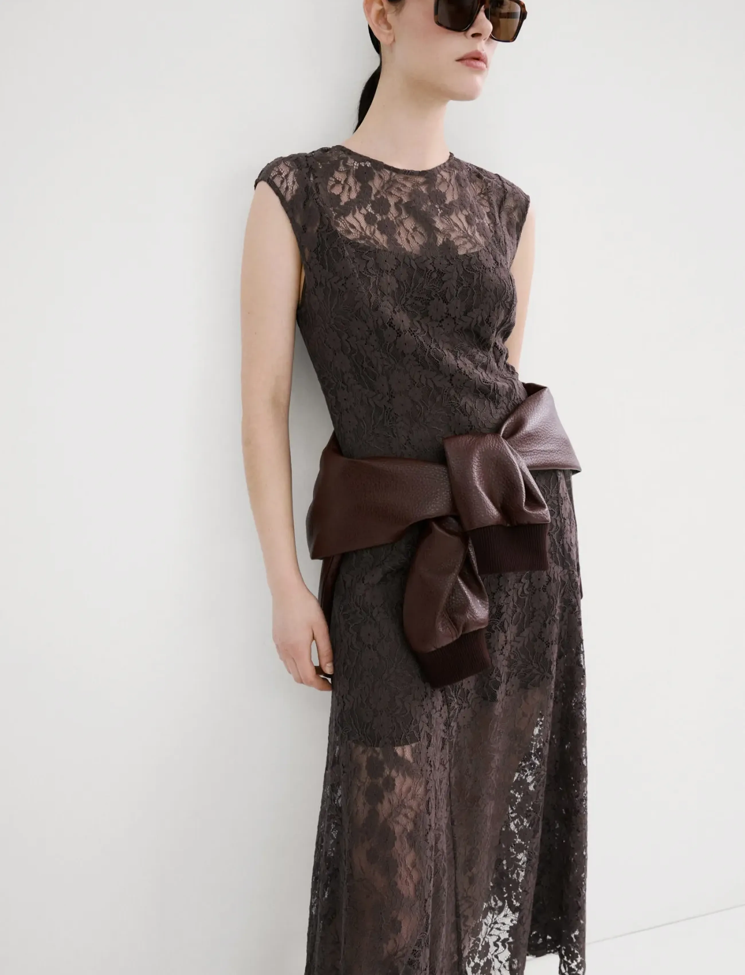 Mango Combined Lace Dress, L, Dresses, Braun - Maxi Frauen