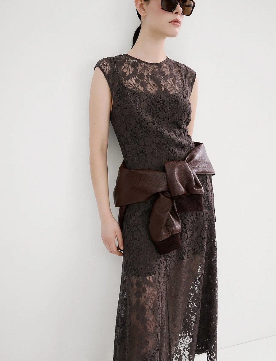 Mango - Combined lace dress - blondekjoler - brown - 0