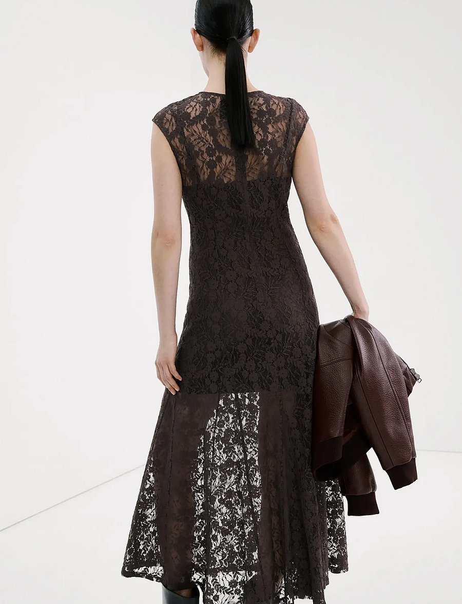 Mango - Combined lace dress - blondekjoler - brown - 2