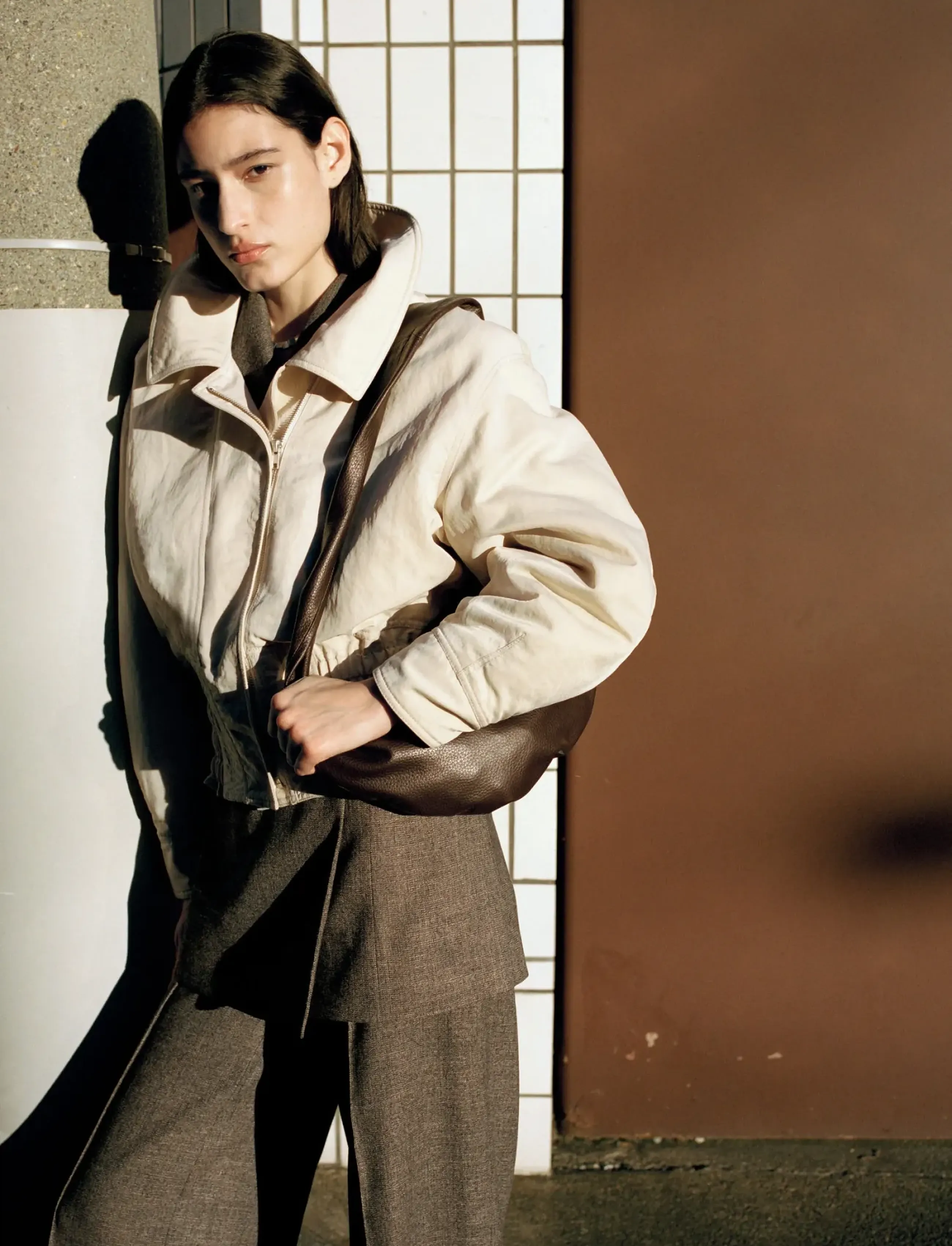 Mango Oversized jacket with gathered waist - Leichte Jacken - LT PASTEL GREY / cream