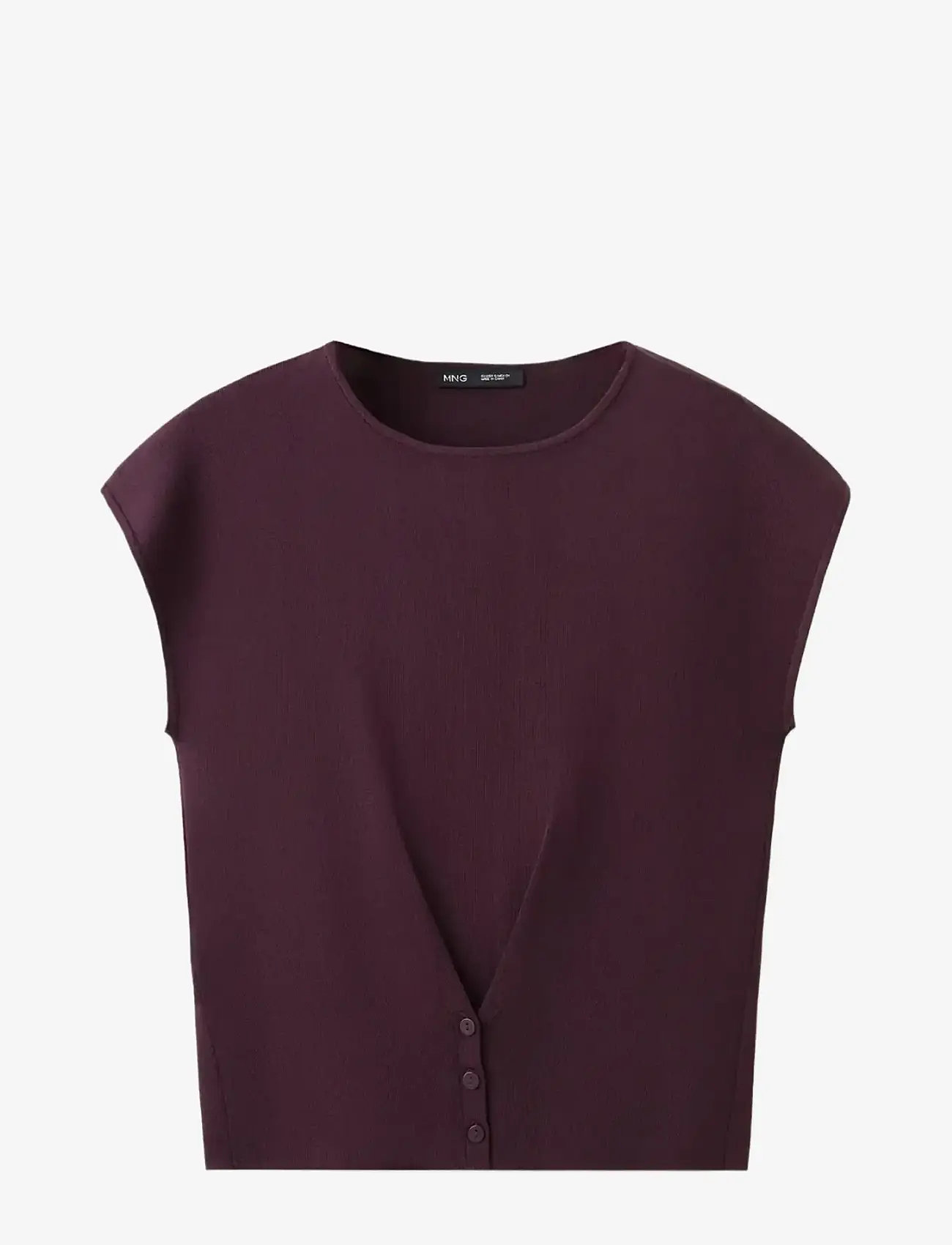 Mango - Buttoned knit top - sleeveless tops - dark red - 1