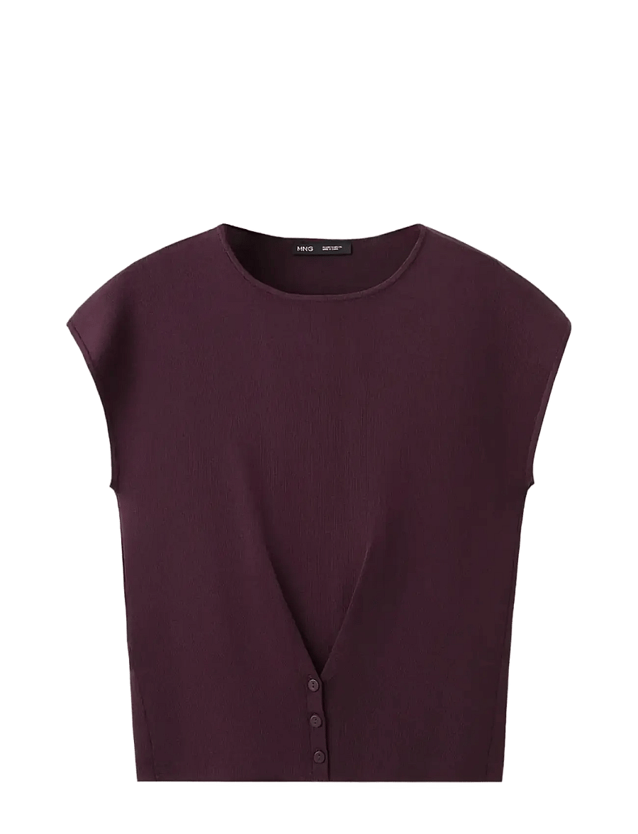 Mango - Buttoned knit top - linnen - dark red - 1