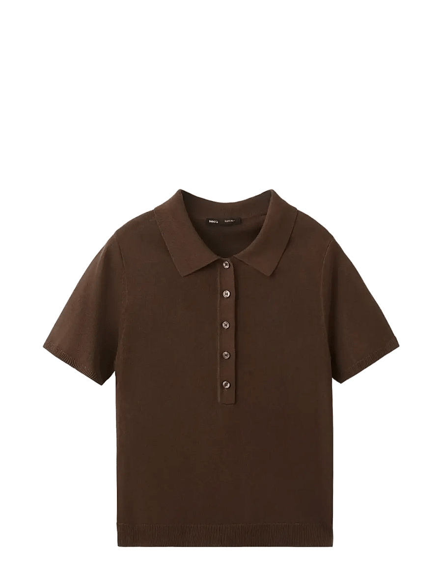 Mango - Knitted polo-neck sweater - poloer - dark brown - 1