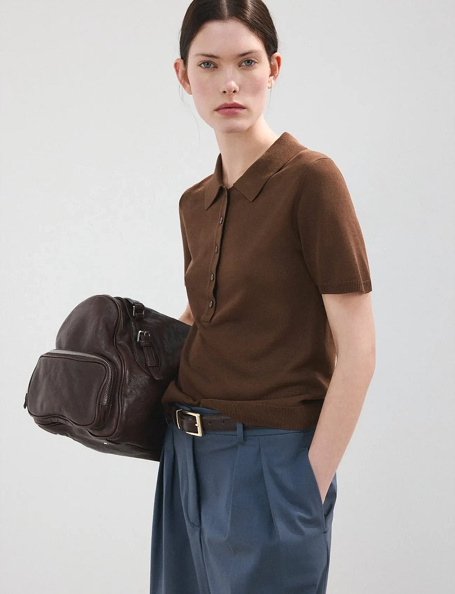 Mango - Knitted polo-neck sweater - poloer - dark brown - 0
