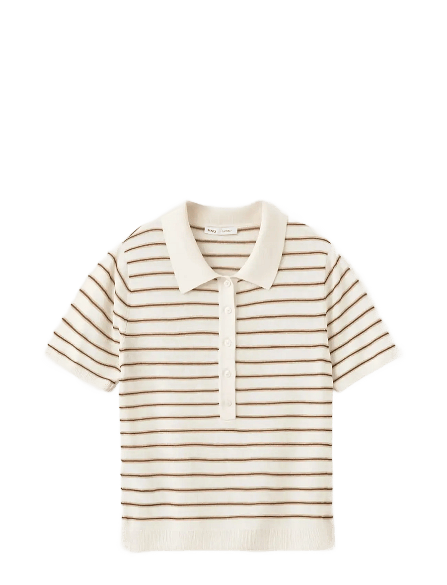 Mango - Knitted polo-neck sweater - poloshirts - light beige - 1