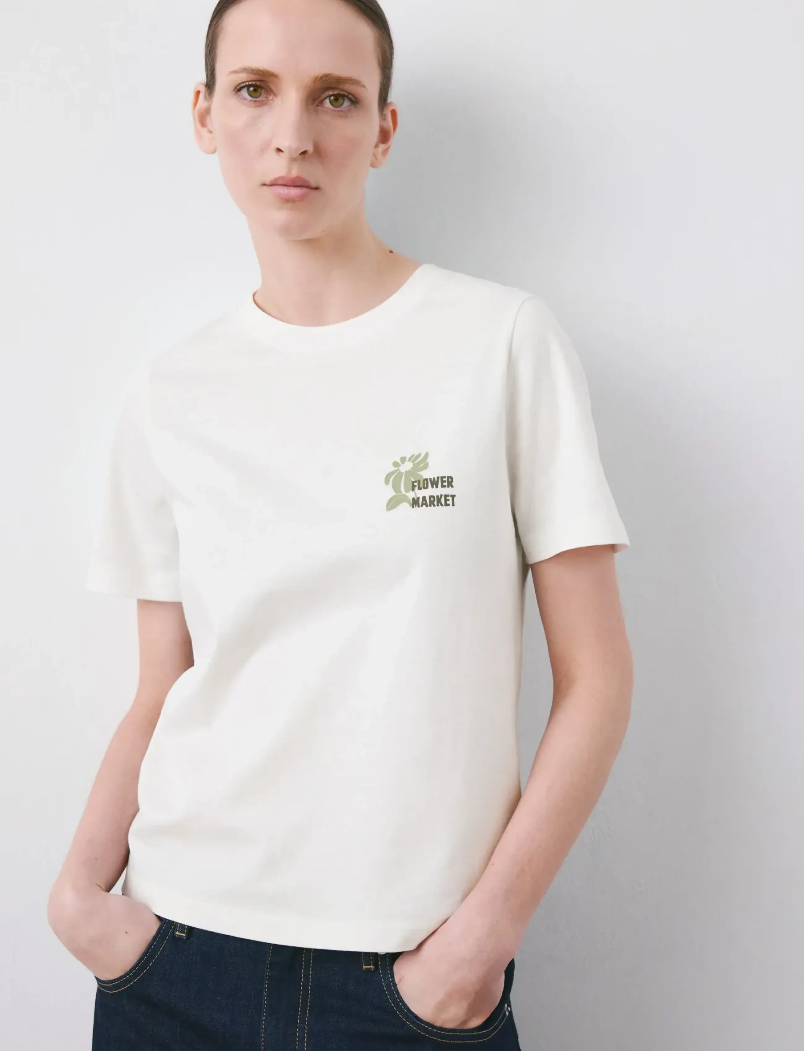 Mango Printed cotton-blend t-shirt - T-shirts & Toppe - BEIGE - KHAKI / cream