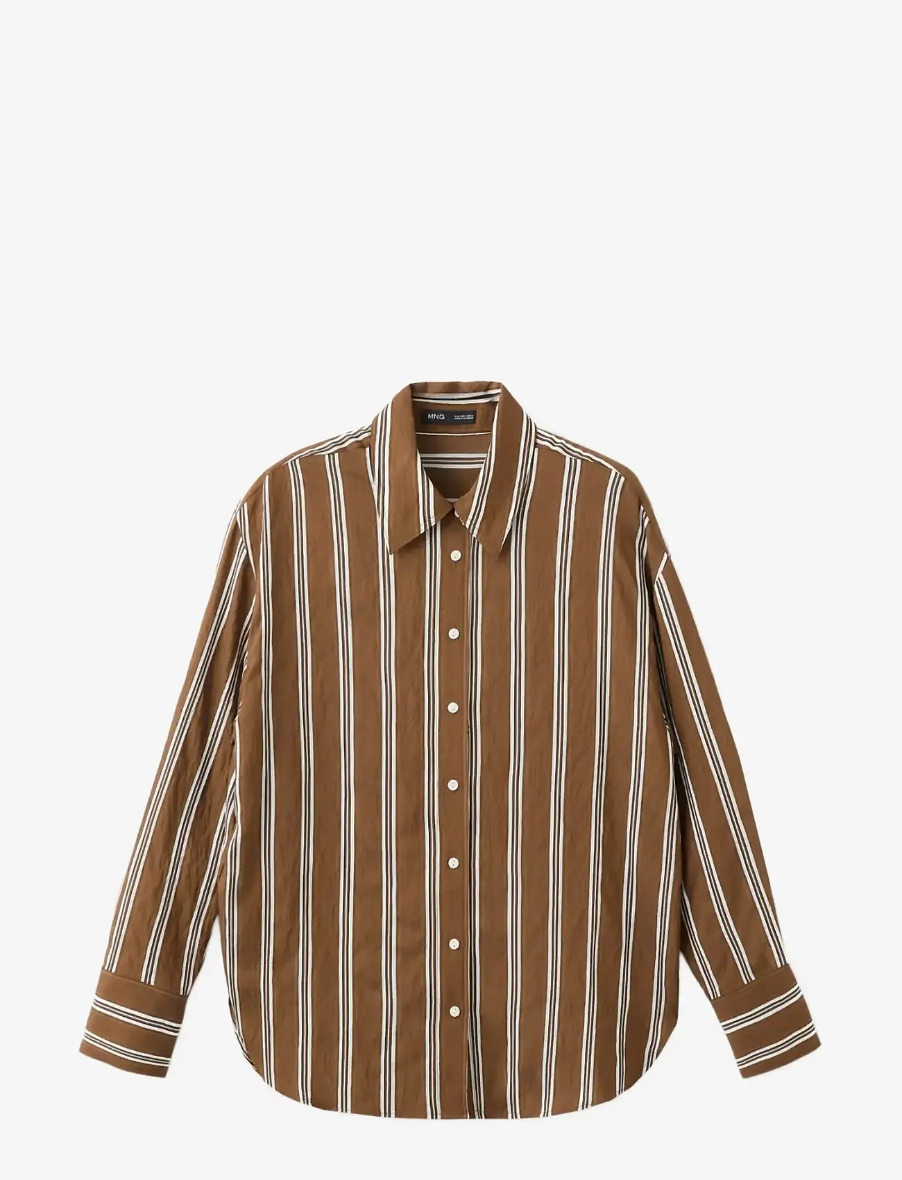 Mango - Striped straight shirt - langærmede skjorter - brown - 1