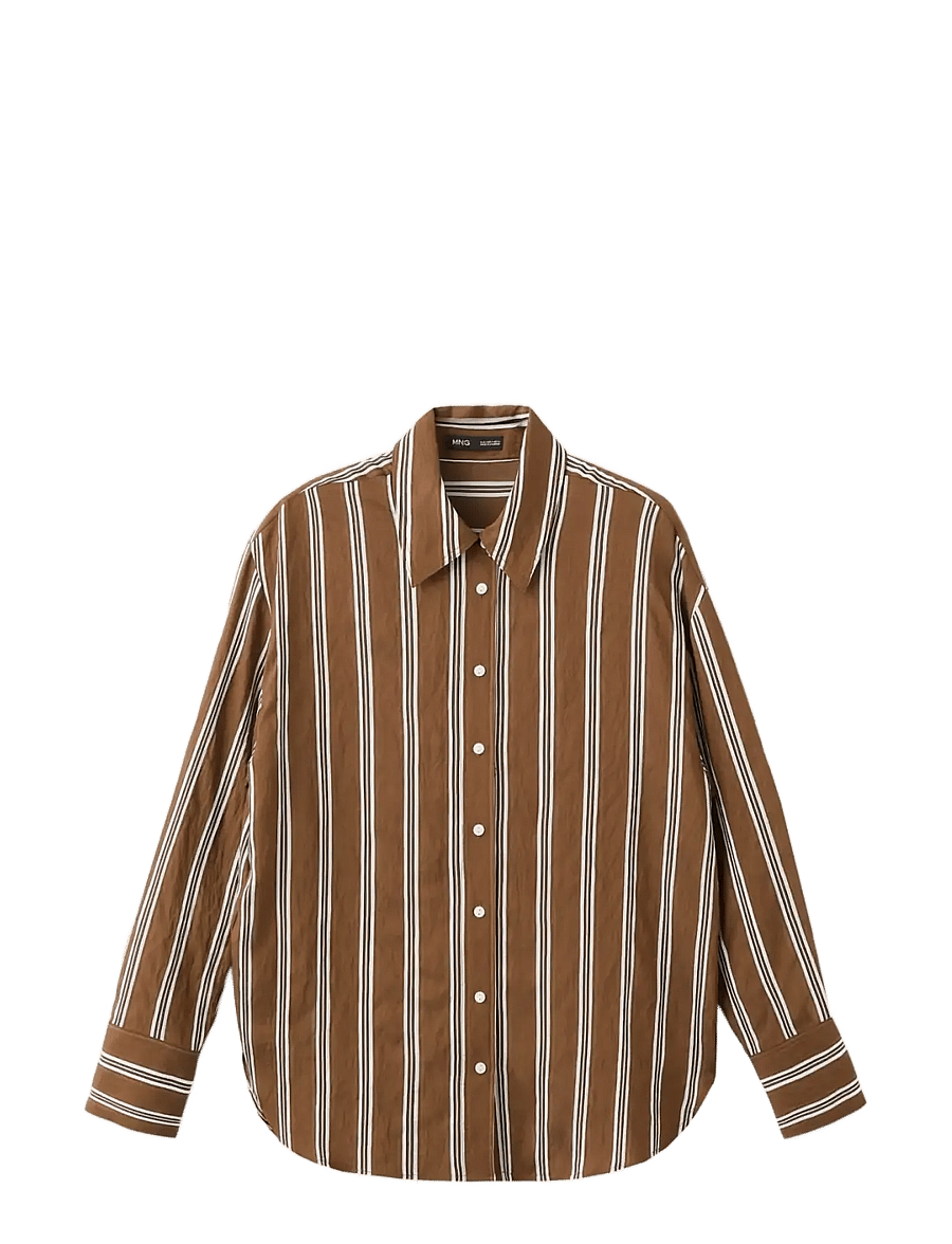 Mango - Striped straight shirt - langærmede skjorter - brown - 1