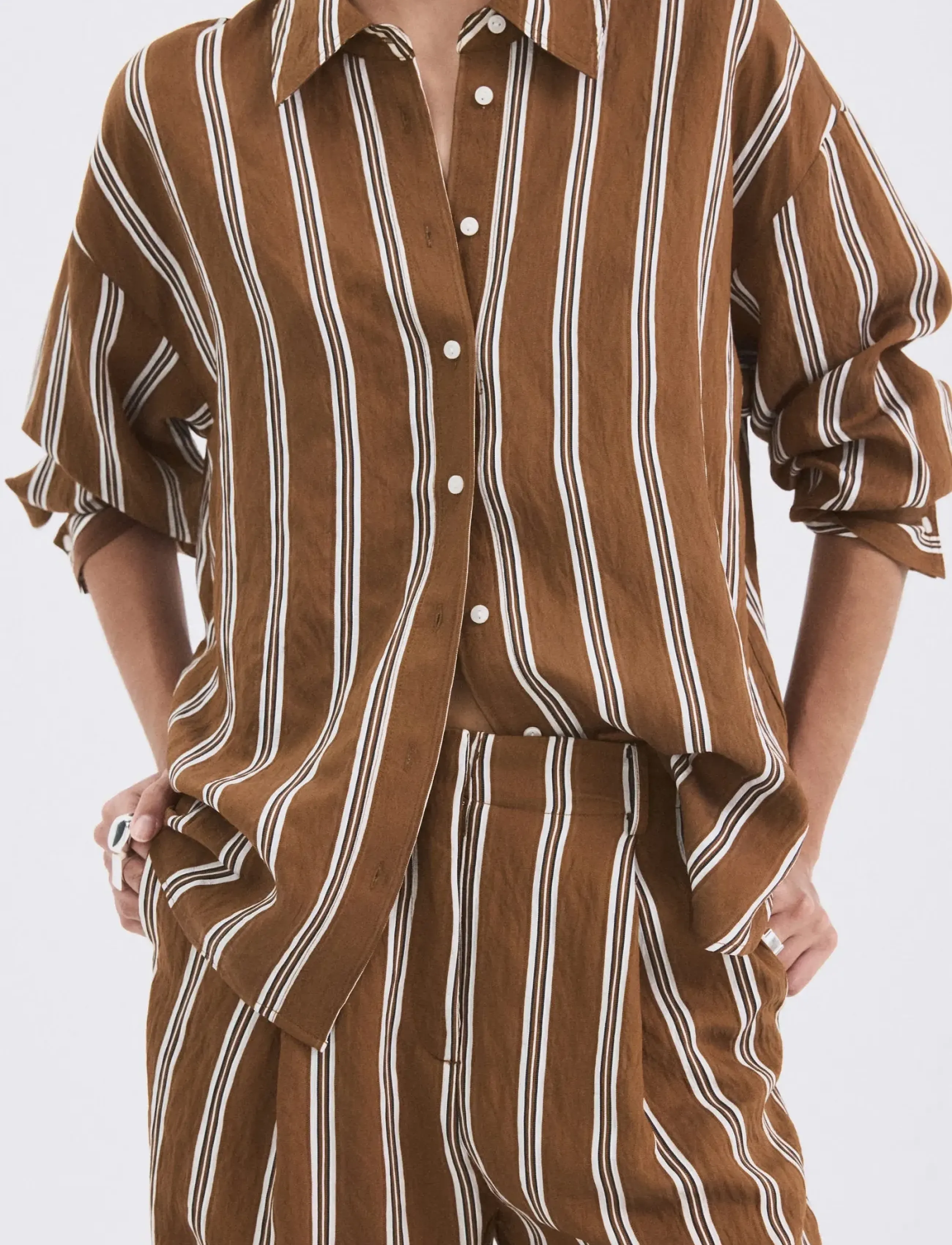Mango Striped Straight Shirt, M, Brown, Skjorter > Langærmede, Dame