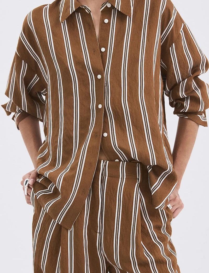 Mango - Striped straight shirt - langærmede skjorter - brown - 0