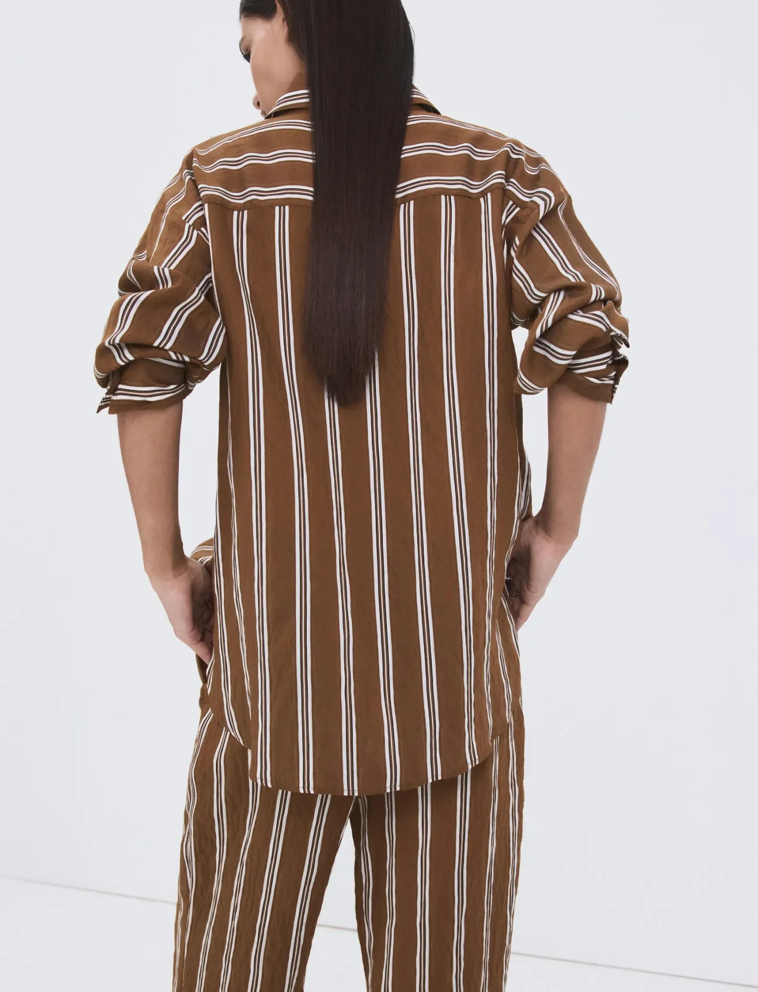 Mango - Striped straight shirt - langærmede skjorter - brown - 2