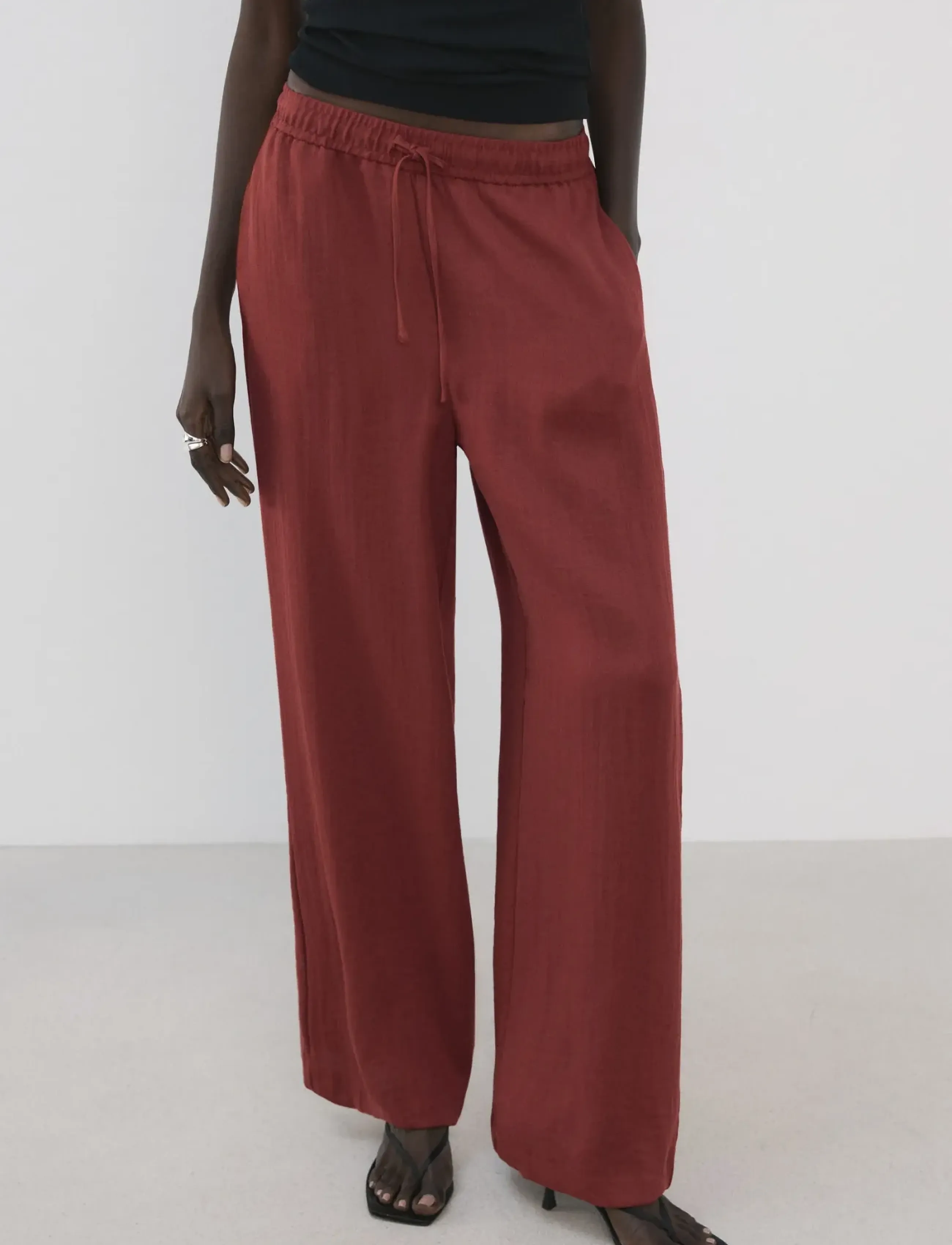 Mango High-waist palazzo trousers - Inspiration - RED / burgundy
