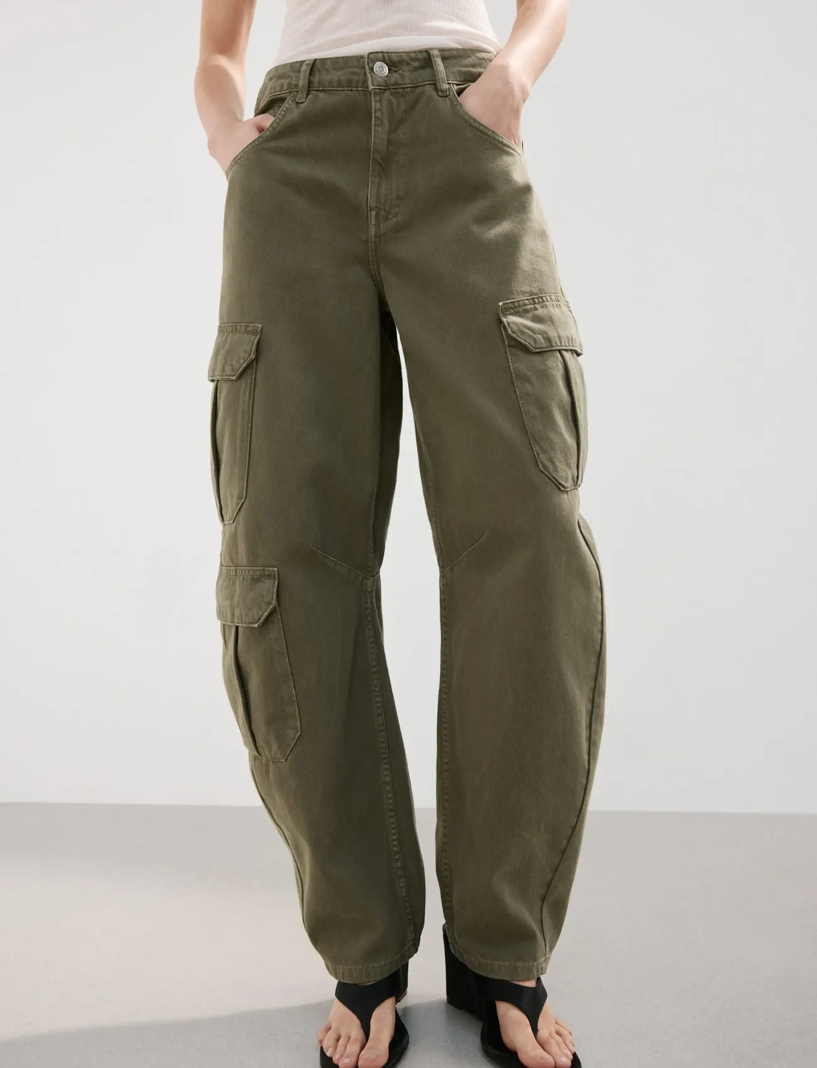Mango Pocket Cargo Jeans, Kvinder, Cargo Jeans, Kakigrøn, Str: 42
