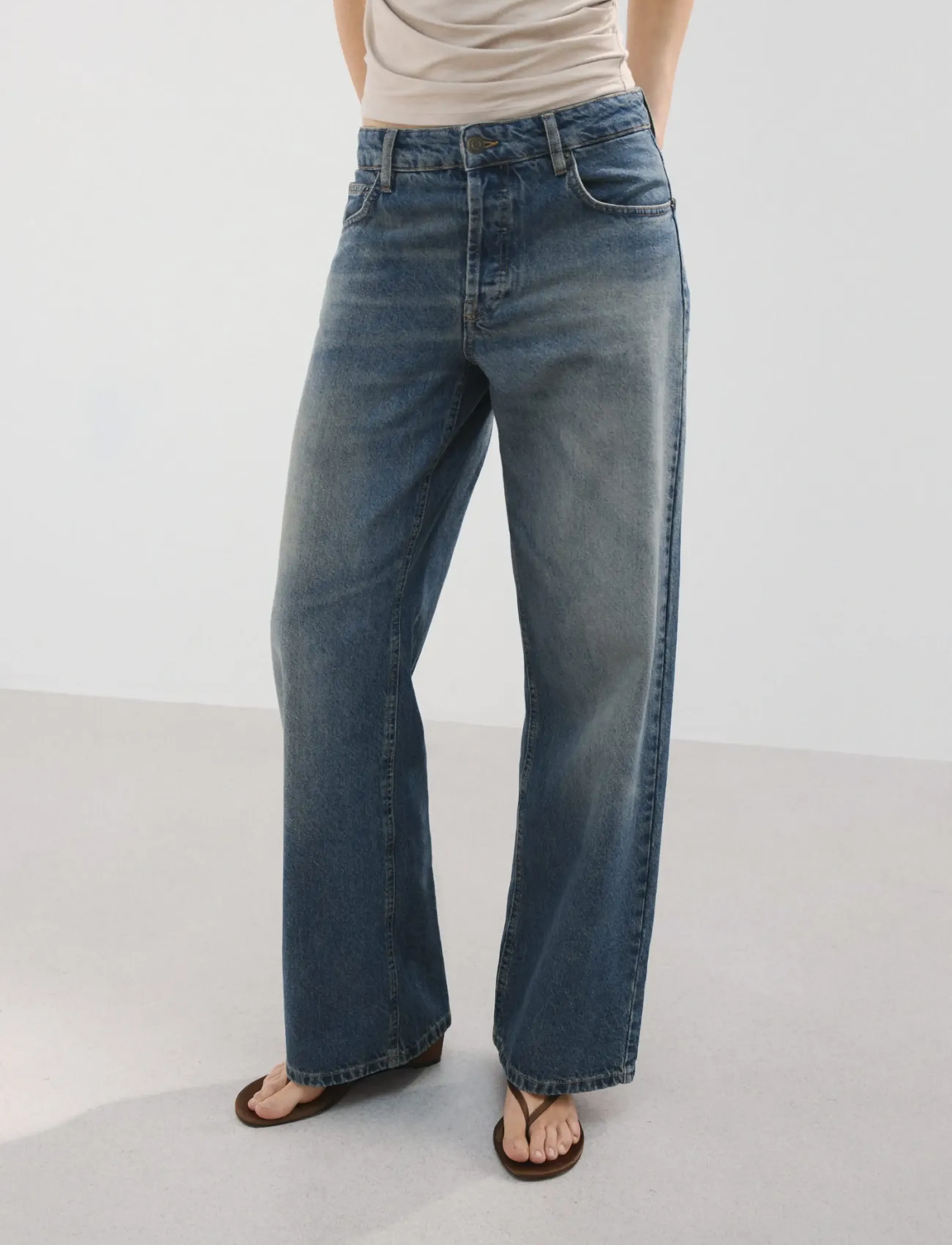 Mango Straight Low-Waist Jeans, 38, Blue, Jeans > Lige-Almindelige, Dame