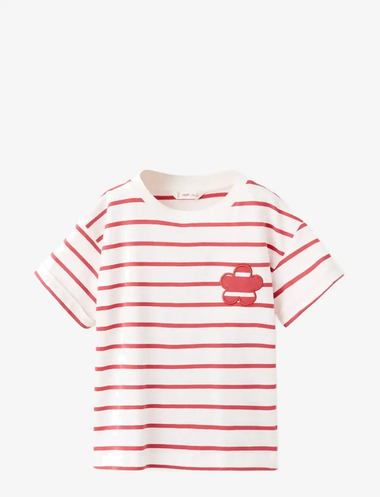 Mango - Striped T-shirt with floral embroidery - kortærmede t-shirts - red - 0